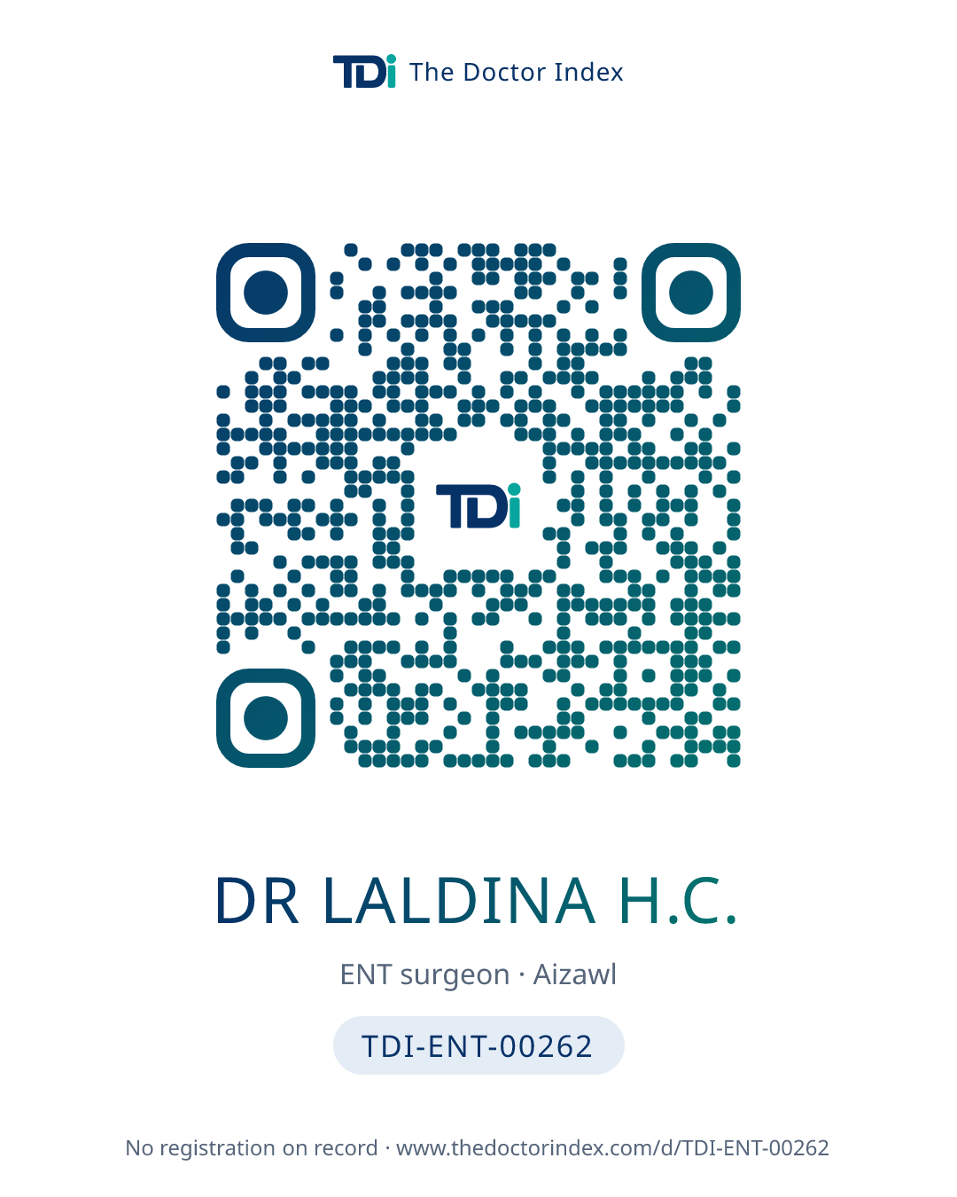 QR card for Dr Laldina H.C., TDI-ENT-00262