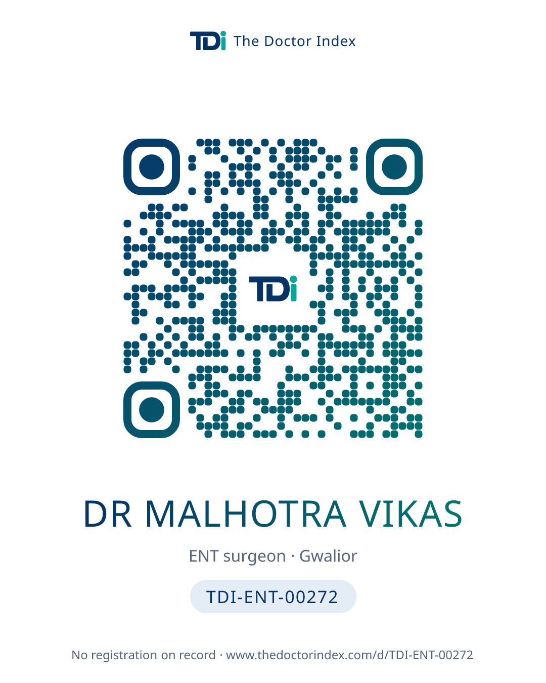 QR card for Dr Malhotra Vikas, TDI-ENT-00272