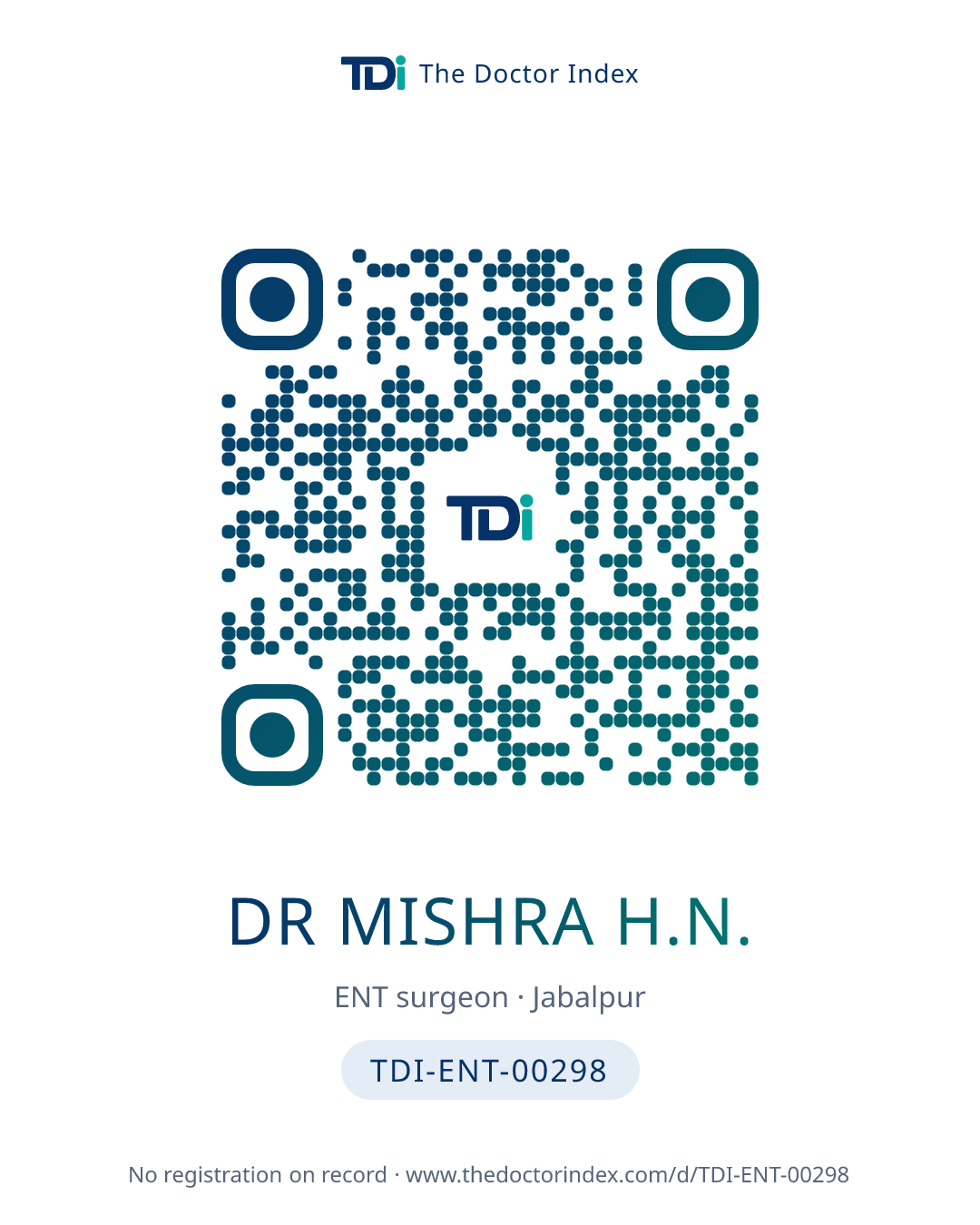 QR card for Dr Mishra H.N., TDI-ENT-00298