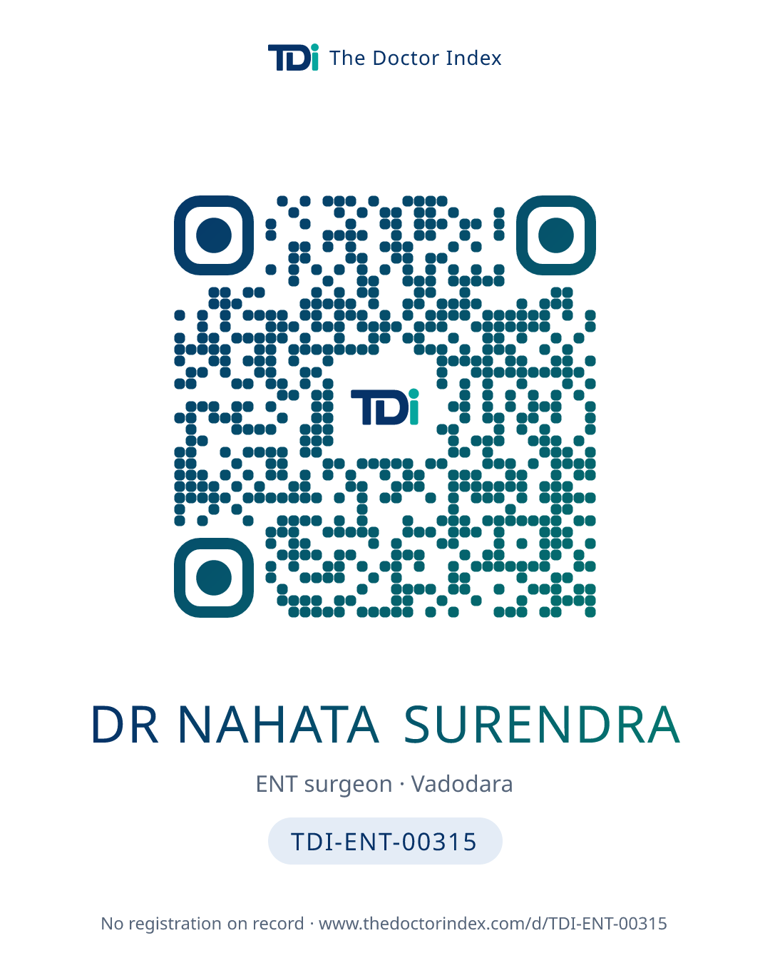 QR card for Dr Nahata Surendra, TDI-ENT-00315