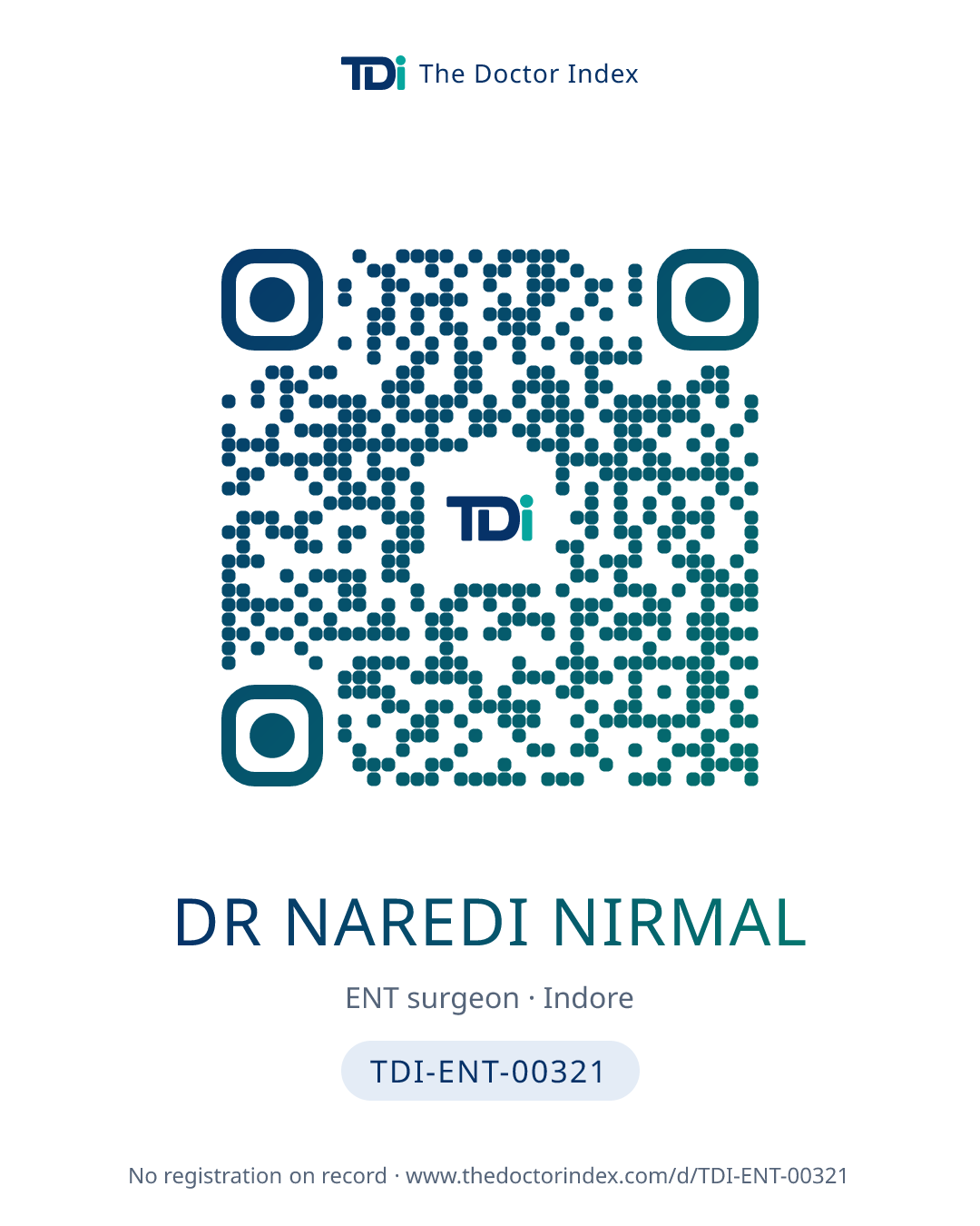 QR card for Dr Naredi Nirmal, TDI-ENT-00321