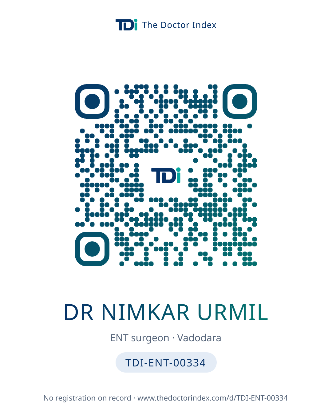 QR card for Dr Nimkar Urmil, TDI-ENT-00334