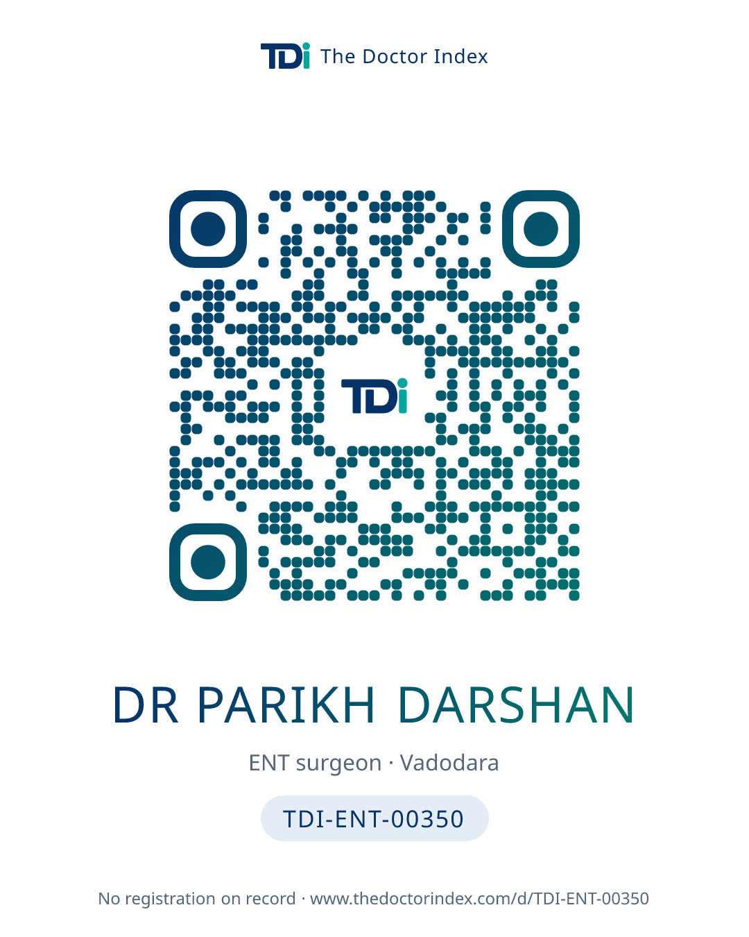 QR card for Dr Parikh Darshan, TDI-ENT-00350