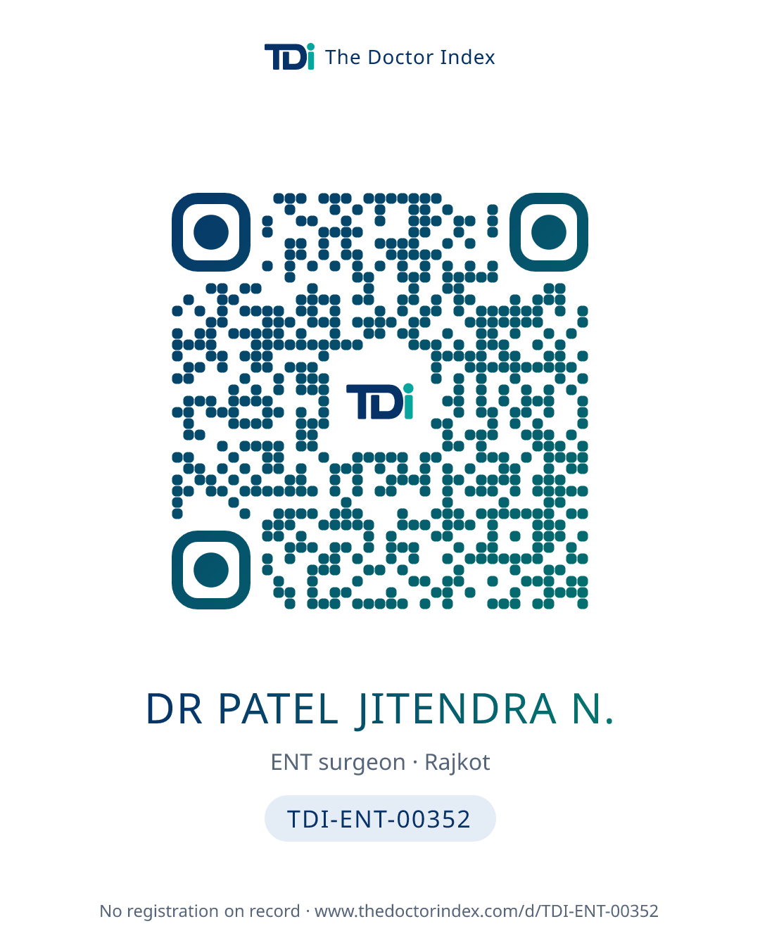 QR card for Dr Patel Jitendra N., TDI-ENT-00352