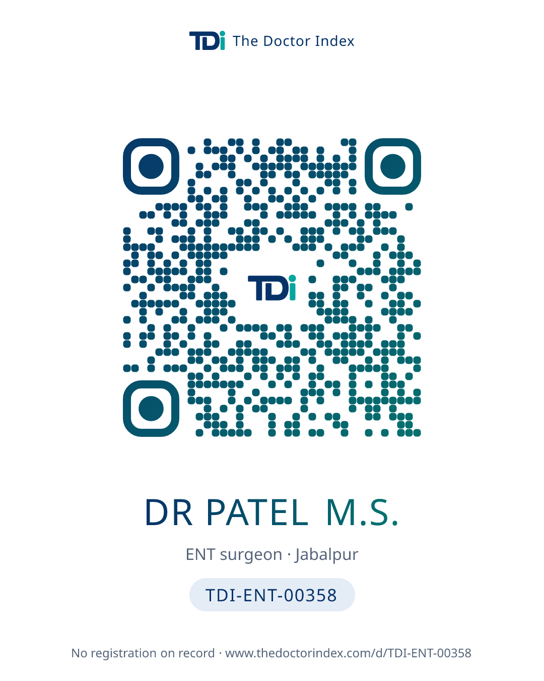 QR card for Dr Patel M.S., TDI-ENT-00358