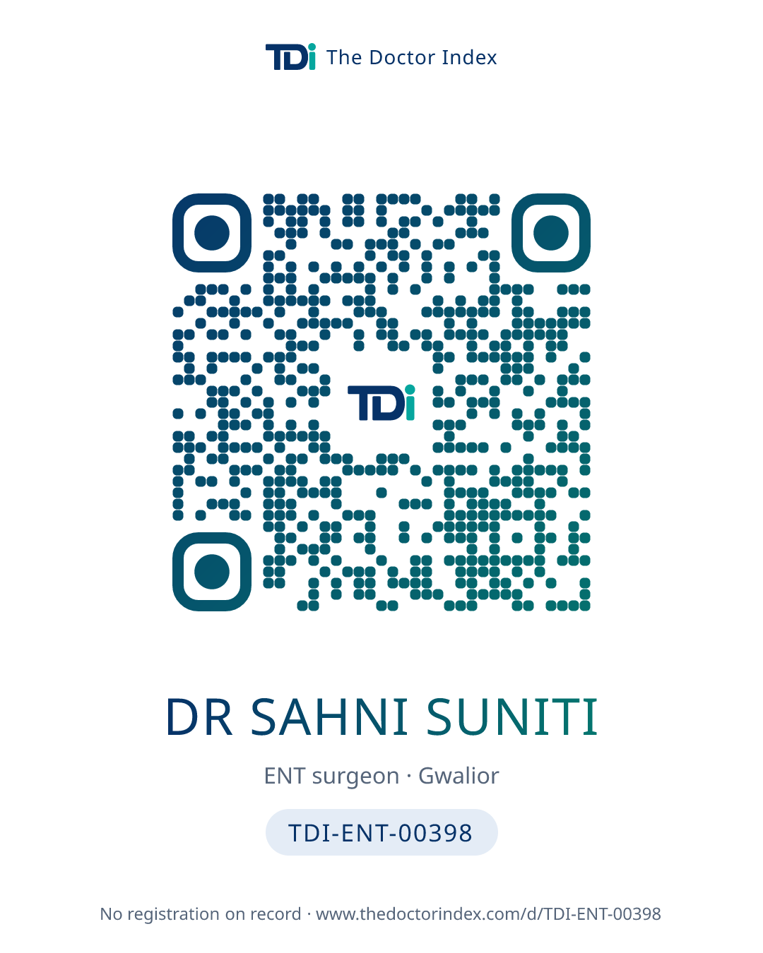 QR card for Dr Sahni Suniti, TDI-ENT-00398