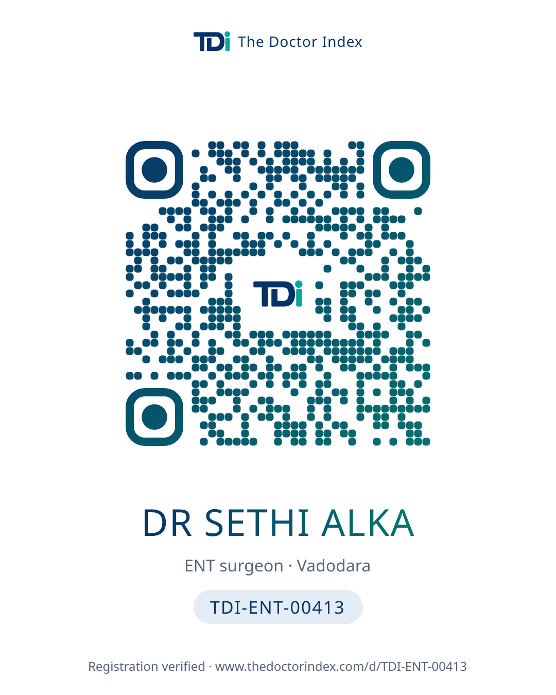 QR card for Dr Sethi Alka, TDI-ENT-00413