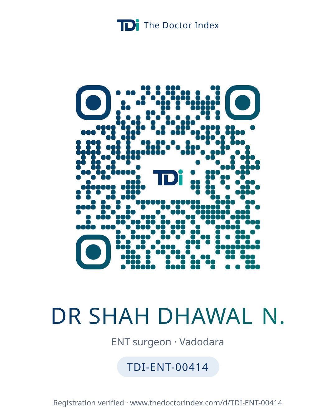QR card for Dr Shah Dhawal N., TDI-ENT-00414