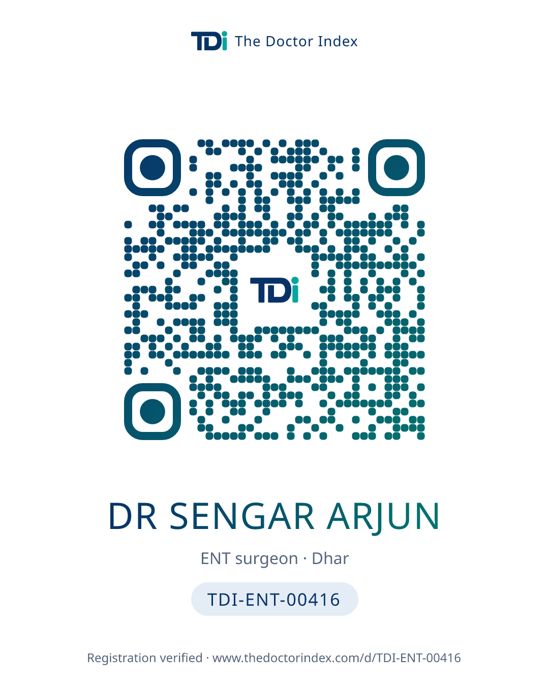 QR card for Dr Sengar Arjun, TDI-ENT-00416