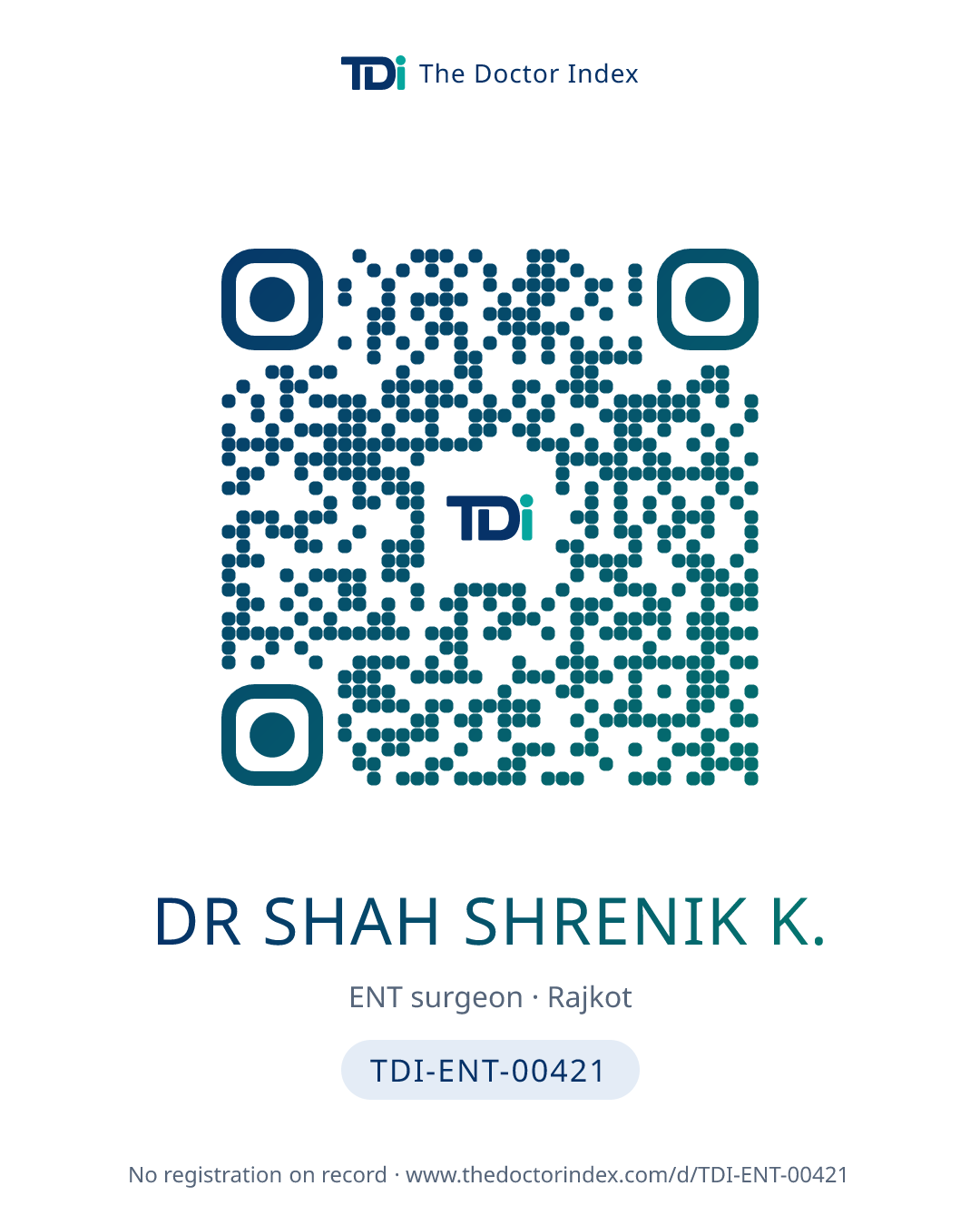 QR card for Dr Shah Shrenik K., TDI-ENT-00421