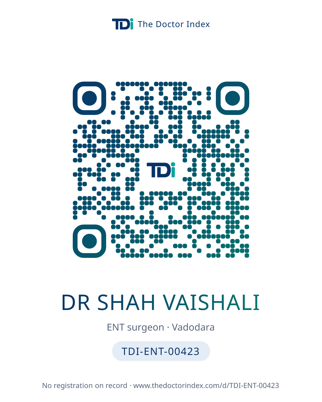QR card for Dr Shah Vaishali, TDI-ENT-00423