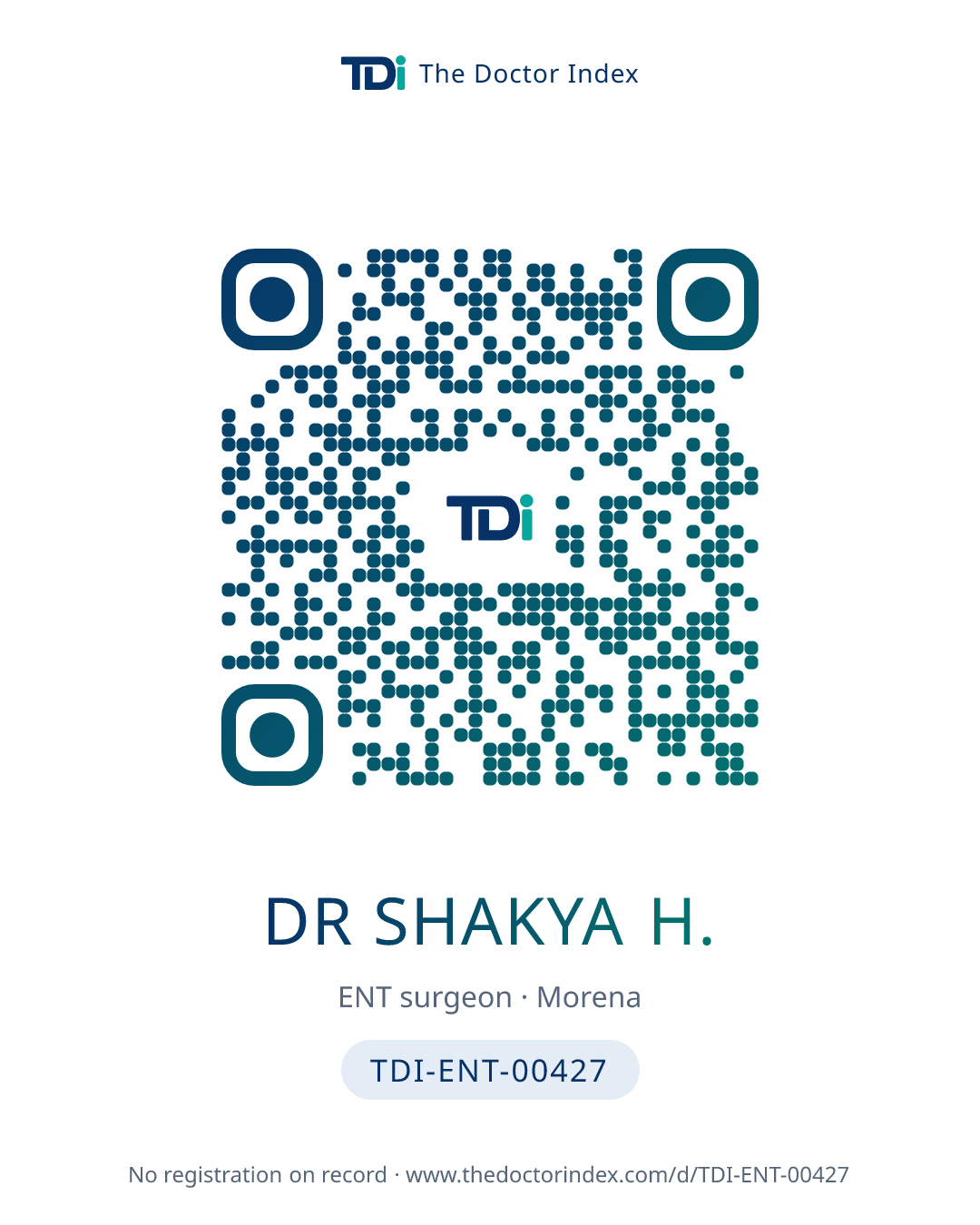 QR card for Dr Shakya H., TDI-ENT-00427