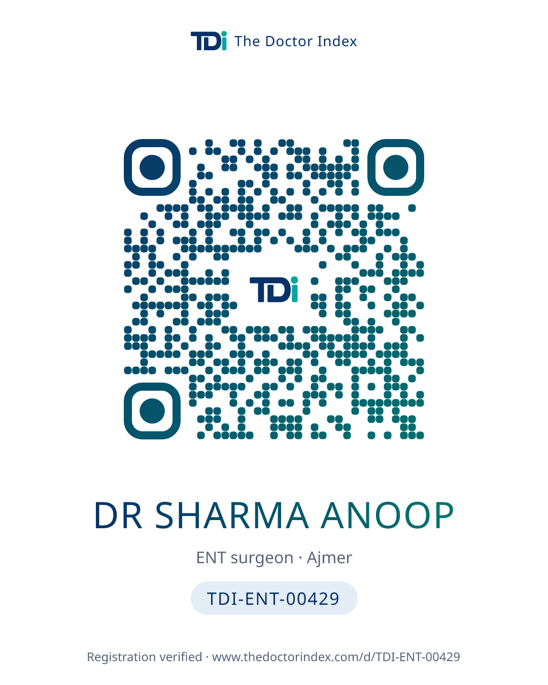 QR card for Dr Sharma Anoop, TDI-ENT-00429