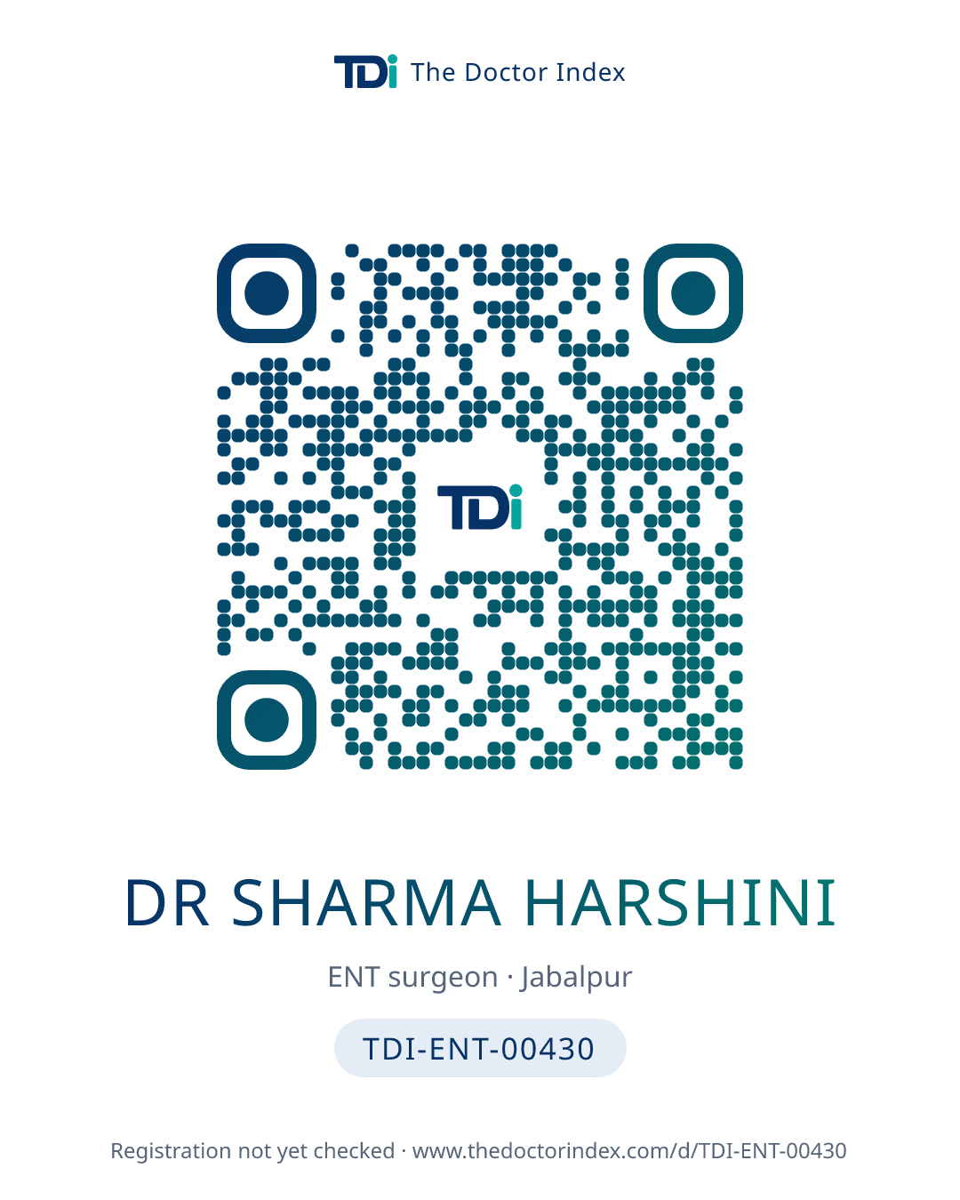 QR card for Dr Sharma Harshini, TDI-ENT-00430