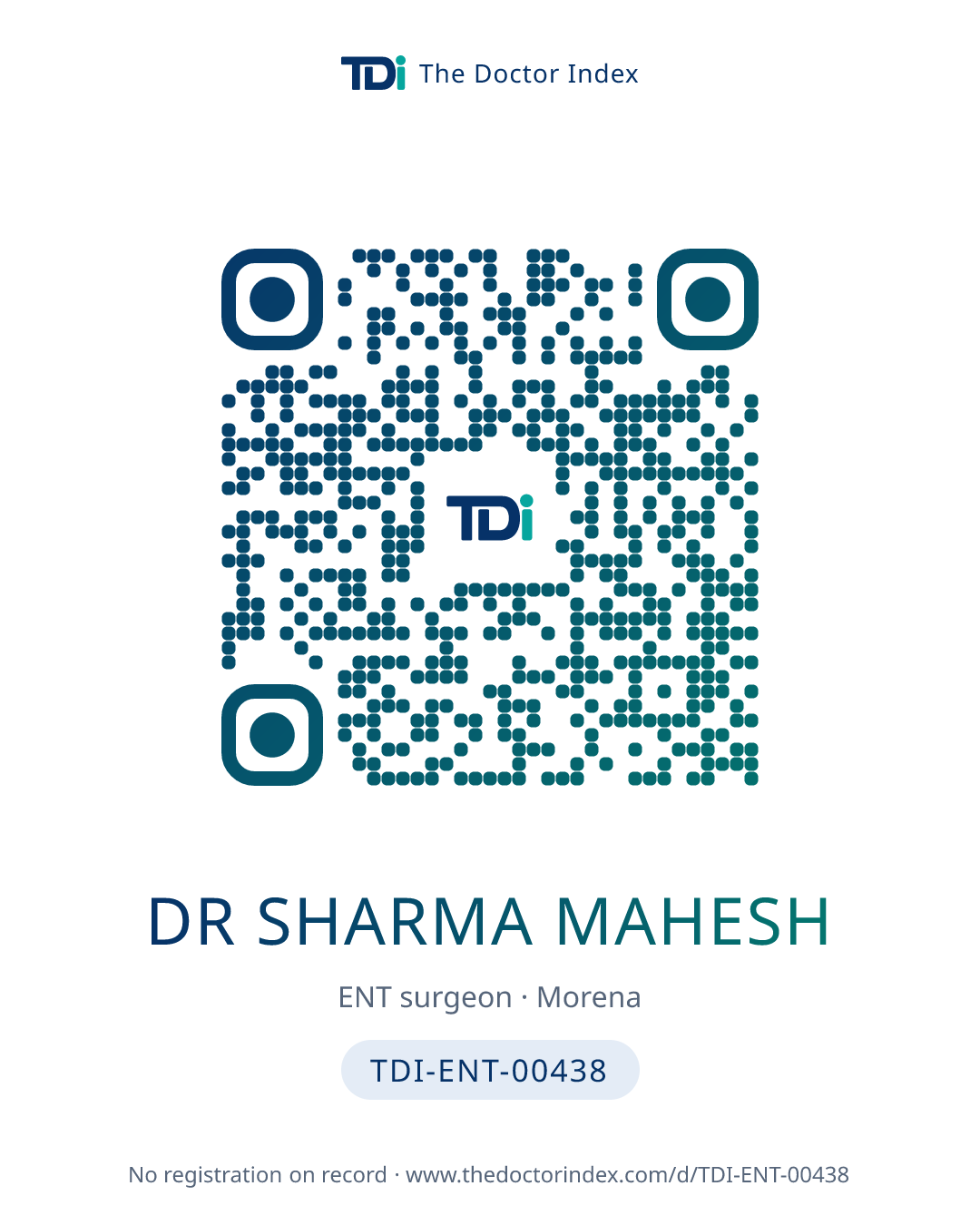 QR card for Dr Sharma Mahesh, TDI-ENT-00438