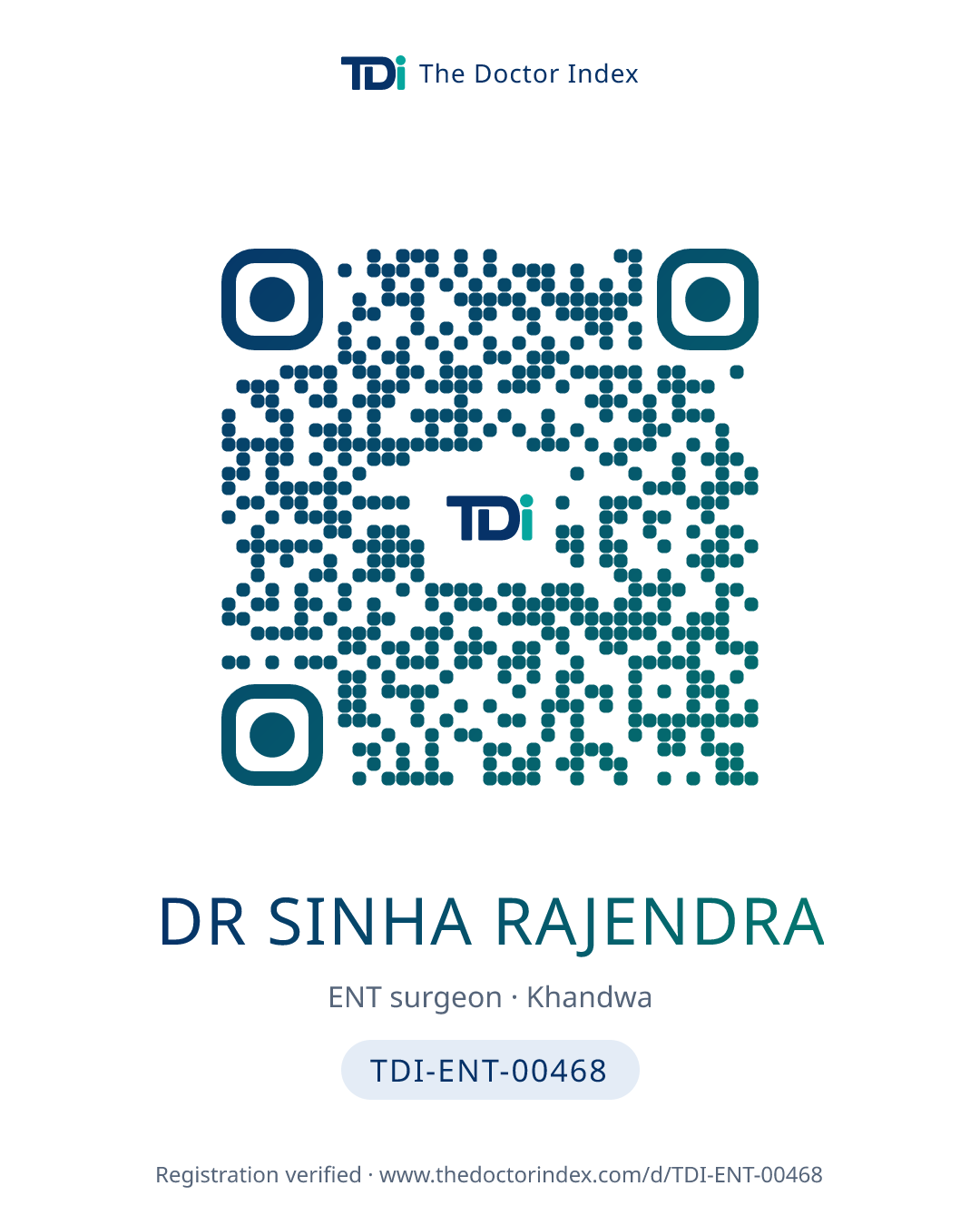 QR card for Dr Sinha Rajendra, TDI-ENT-00468