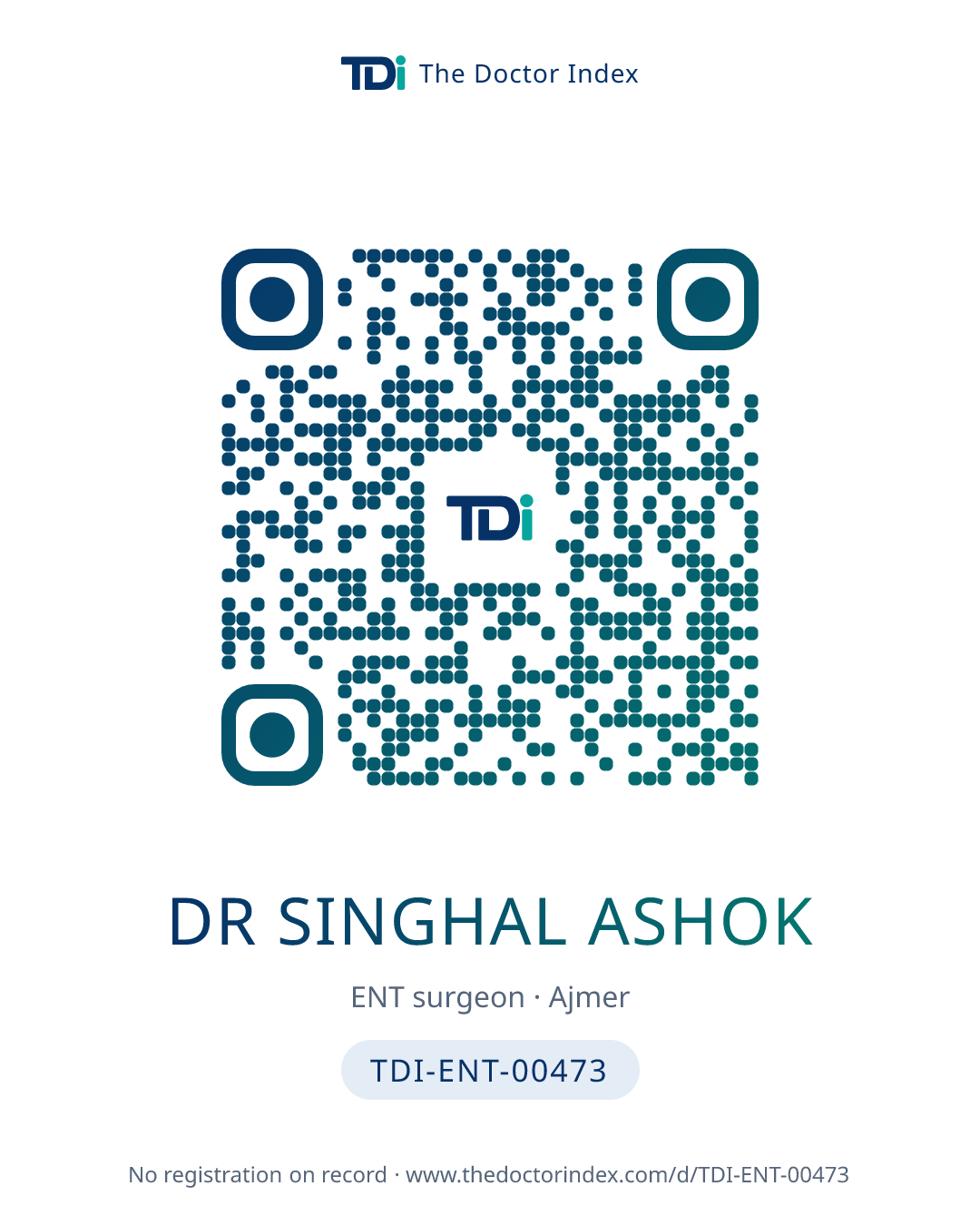 QR card for Dr Singhal Ashok, TDI-ENT-00473