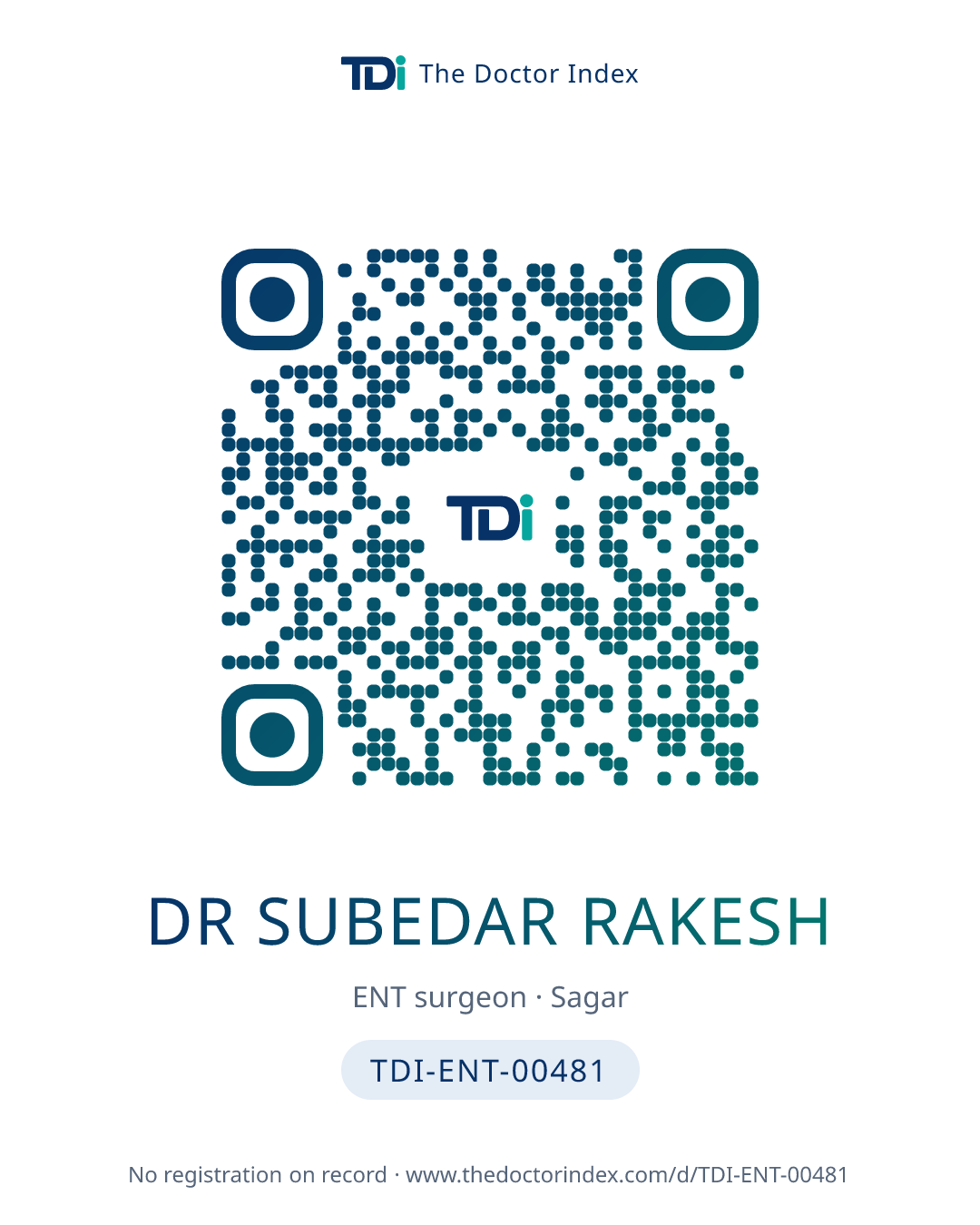 QR card for Dr Subedar Rakesh, TDI-ENT-00481
