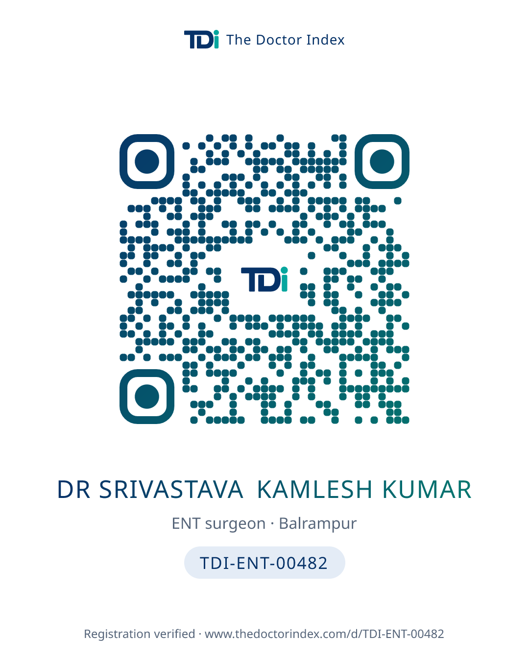 QR card for Dr Srivastava Kamlesh Kumar, TDI-ENT-00482