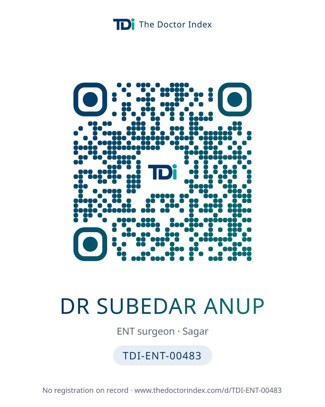 QR card for Dr Subedar Anup, TDI-ENT-00483