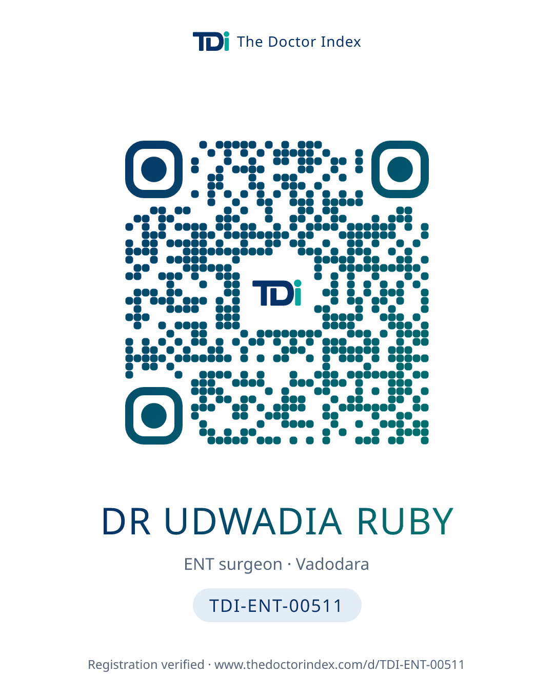 QR card for Dr Udwadia Ruby, TDI-ENT-00511