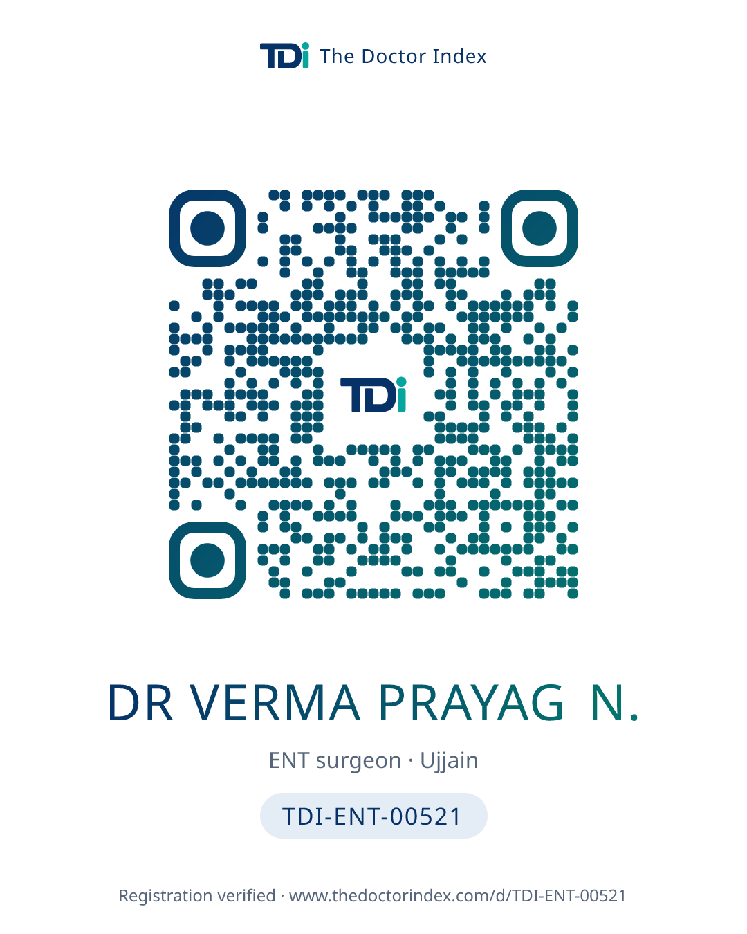 QR card for Dr Verma Prayag N., TDI-ENT-00521