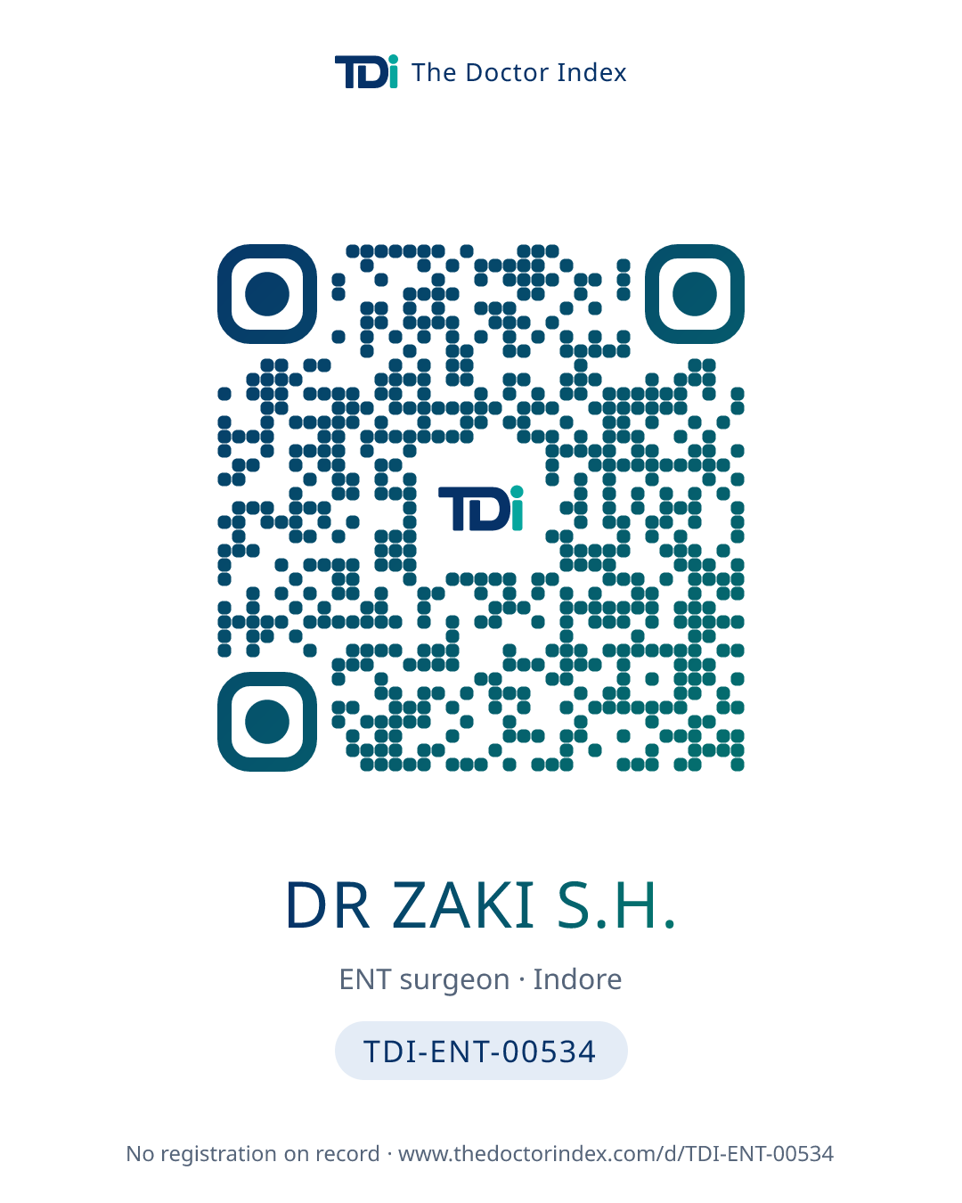 QR card for Dr Zaki S.H., TDI-ENT-00534