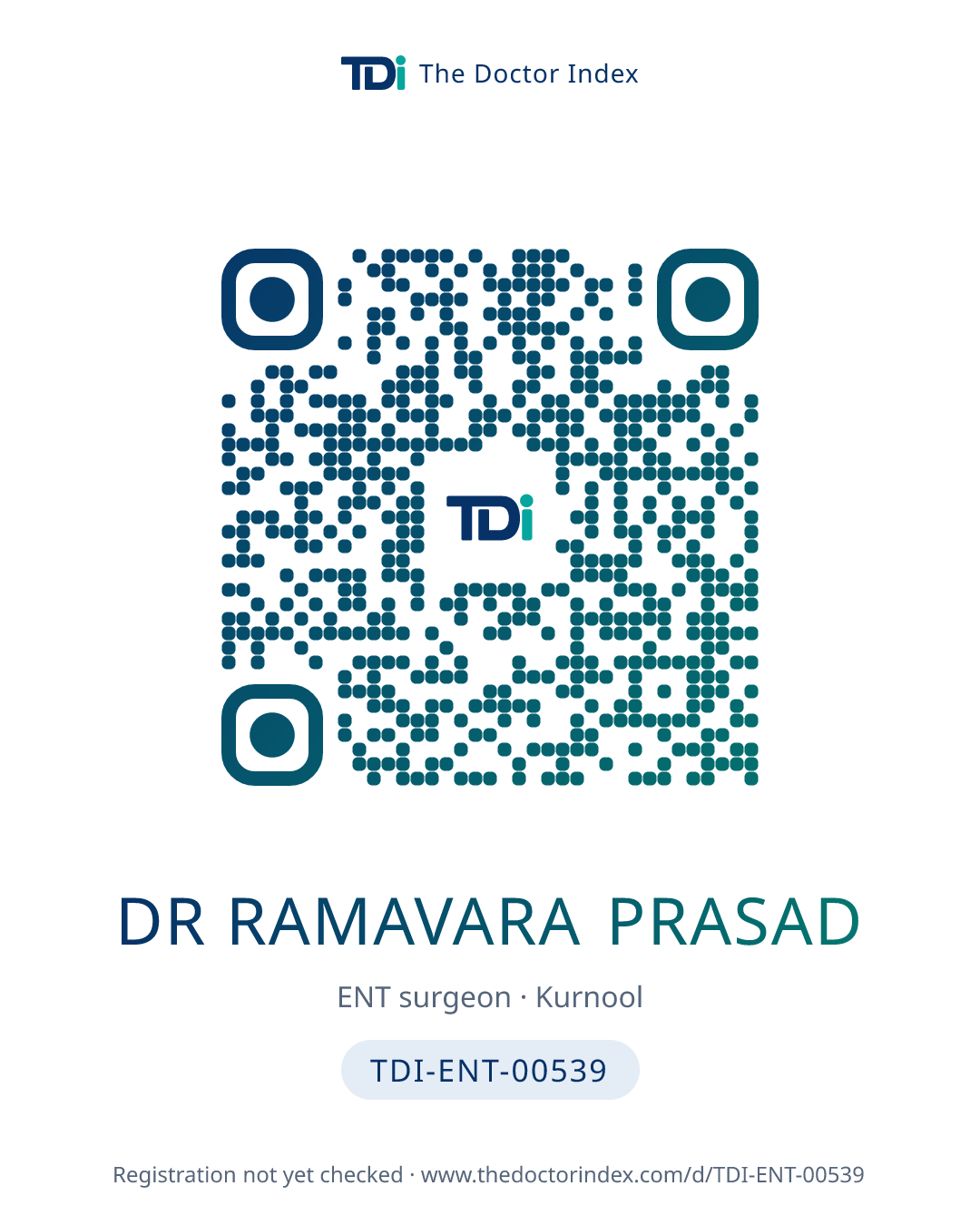 QR card for Dr Ramavara Prasad, TDI-ENT-00539