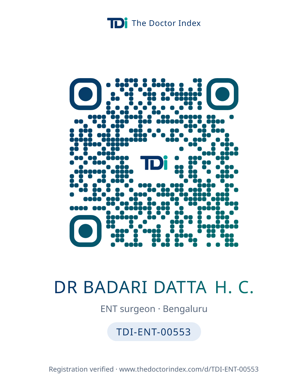 QR card for Dr Badari Datta H. C., TDI-ENT-00553