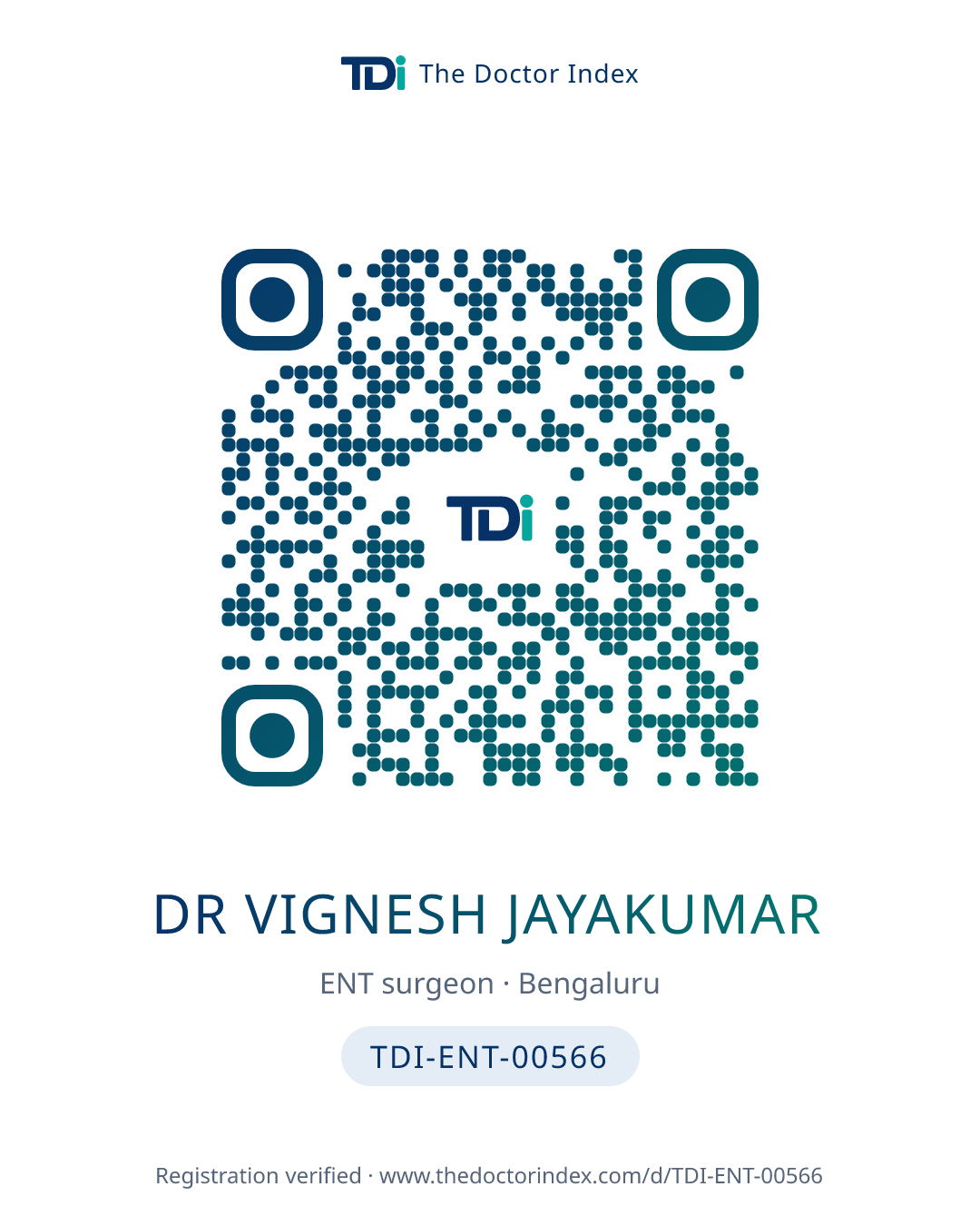QR card for Dr Vignesh Jayakumar, TDI-ENT-00566