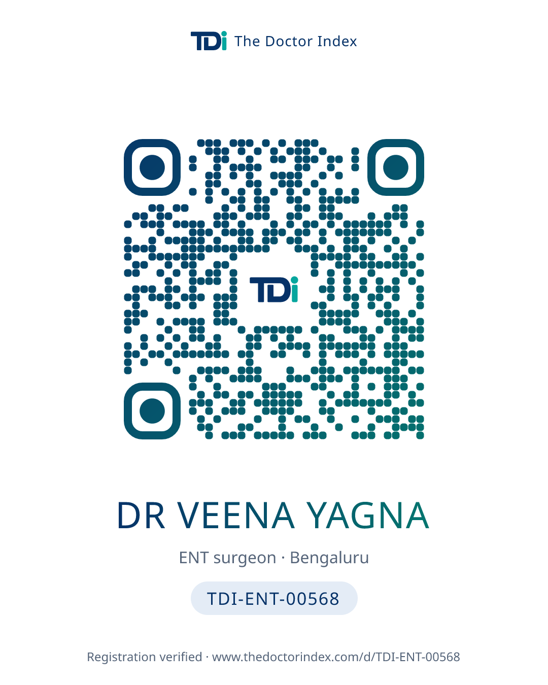 QR card for Dr Veena Yagna, TDI-ENT-00568