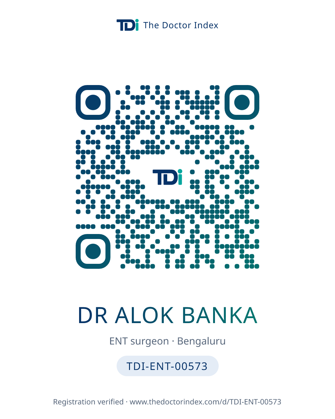 QR card for Dr Alok Banka, TDI-ENT-00573