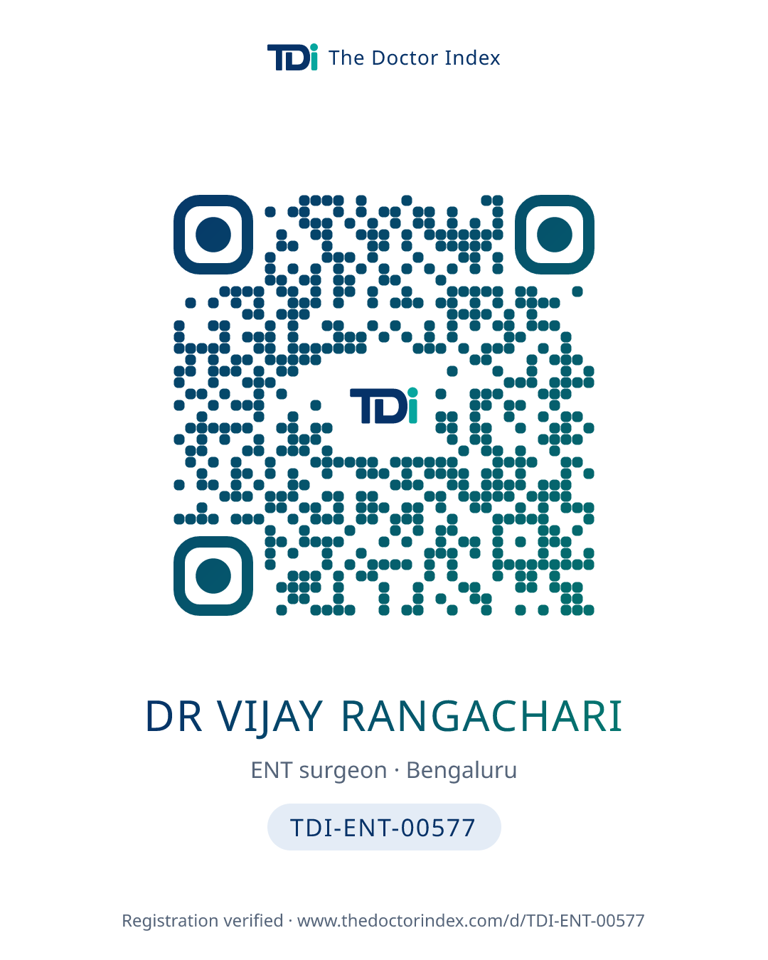 QR card for Dr Vijay Rangachari, TDI-ENT-00577