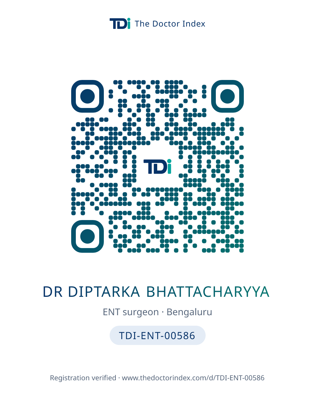 QR card for Dr Diptarka Bhattacharyya, TDI-ENT-00586