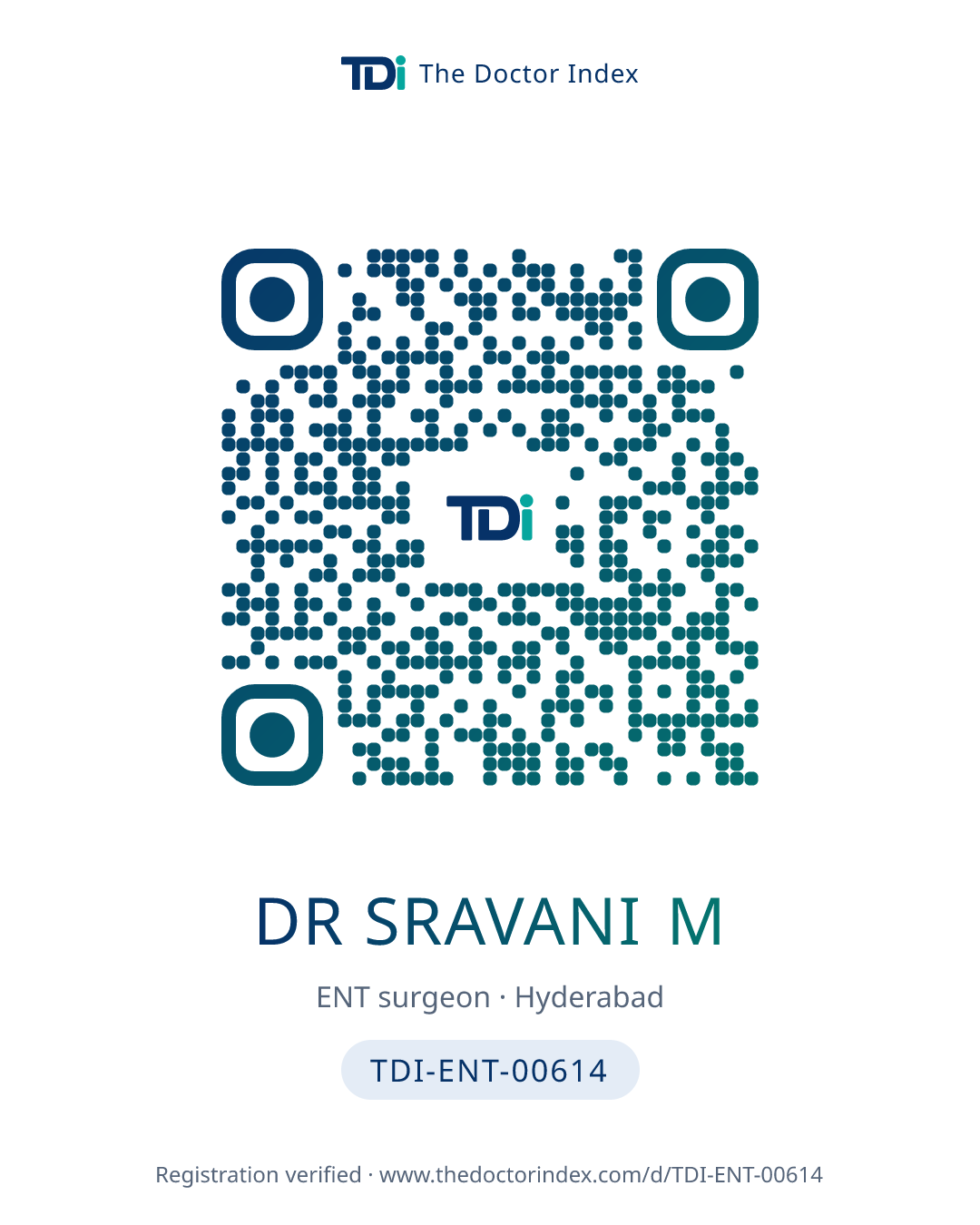 QR card for Dr Sravani M, TDI-ENT-00614