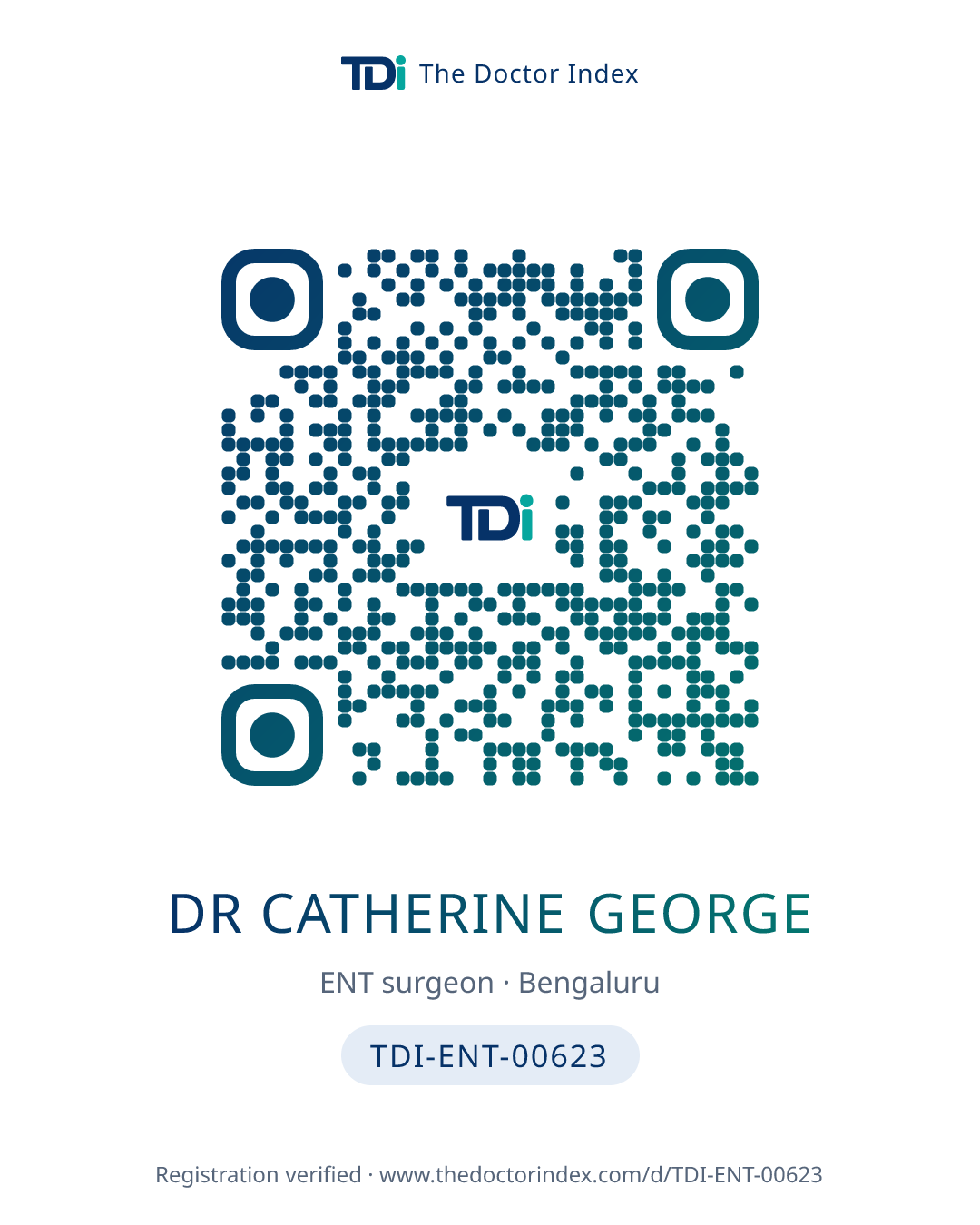 QR card for Dr Catherine George, TDI-ENT-00623