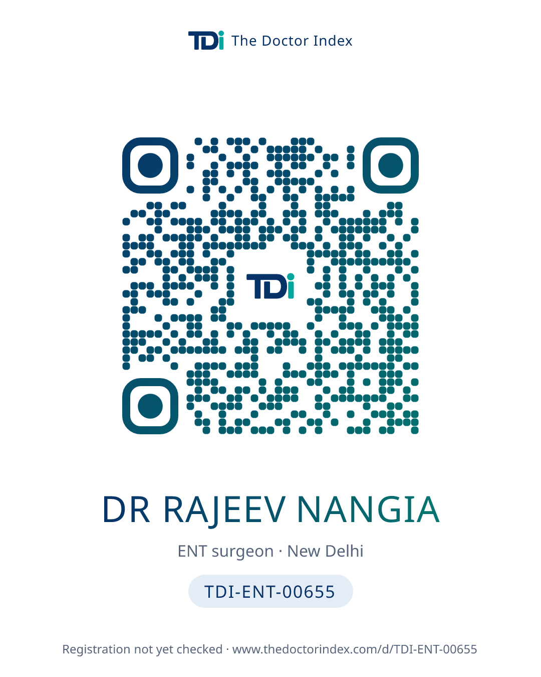QR card for Dr Rajeev Nangia, TDI-ENT-00655