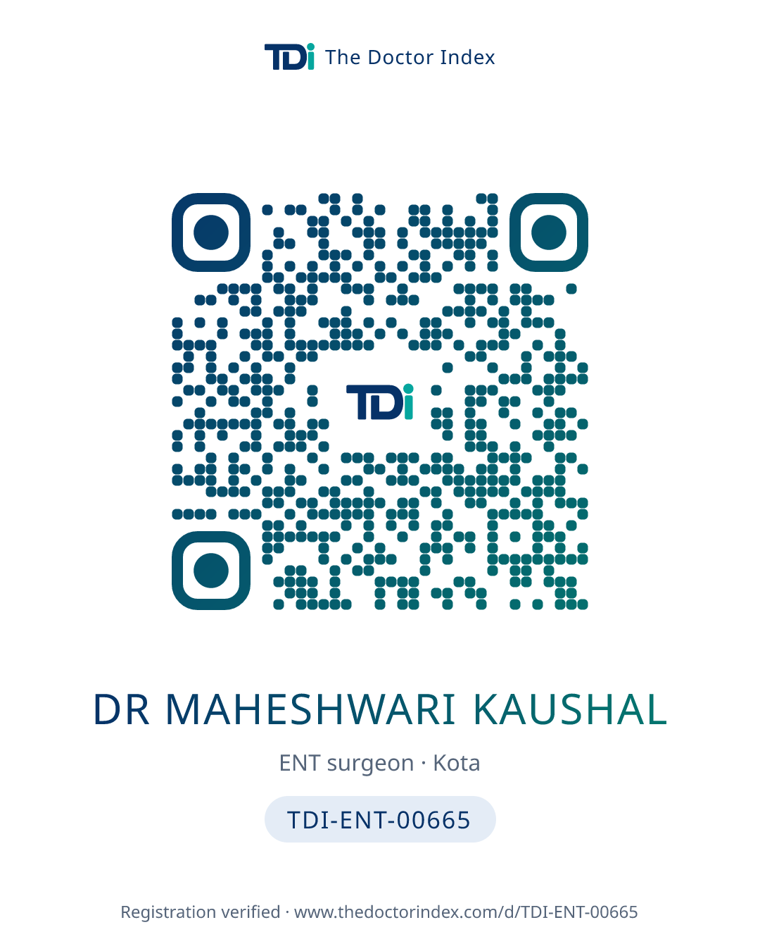 QR card for Dr Maheshwari Kaushal, TDI-ENT-00665