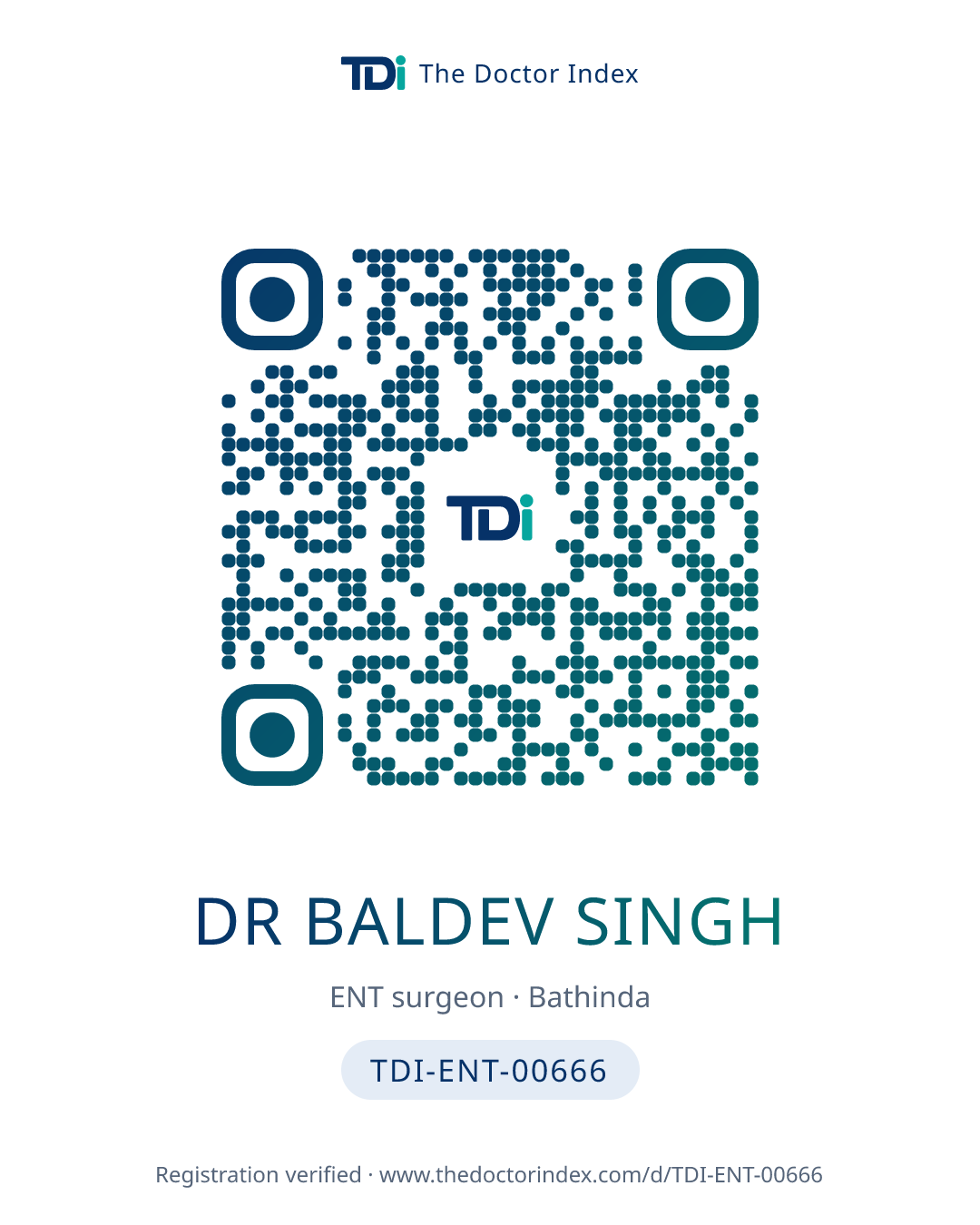 QR card for Dr Baldev Singh, TDI-ENT-00666