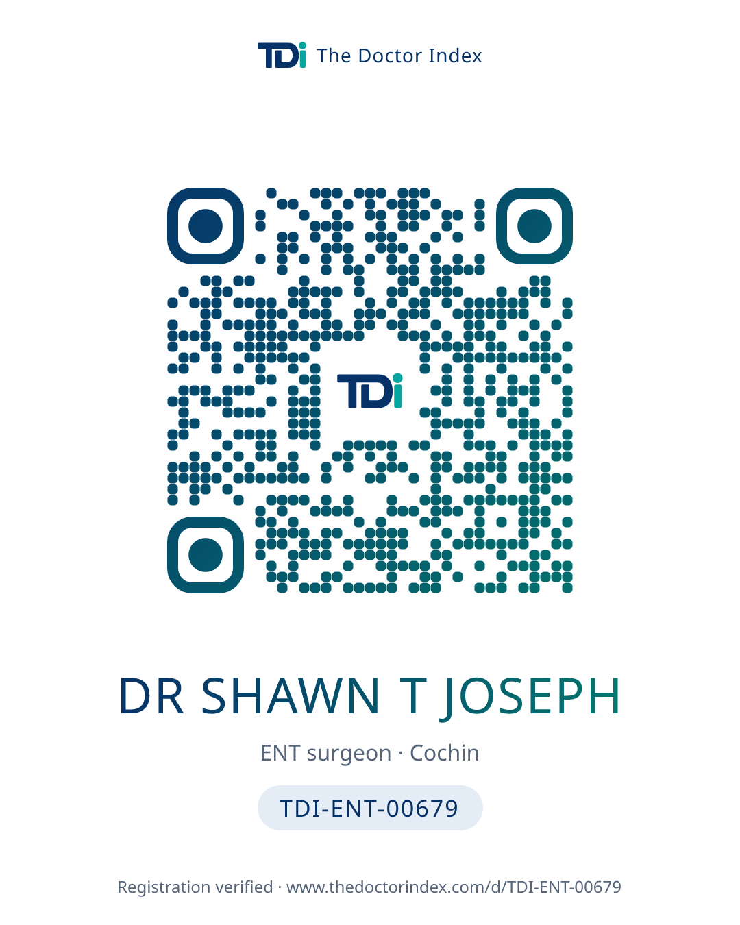 QR card for Dr Shawn T Joseph, TDI-ENT-00679