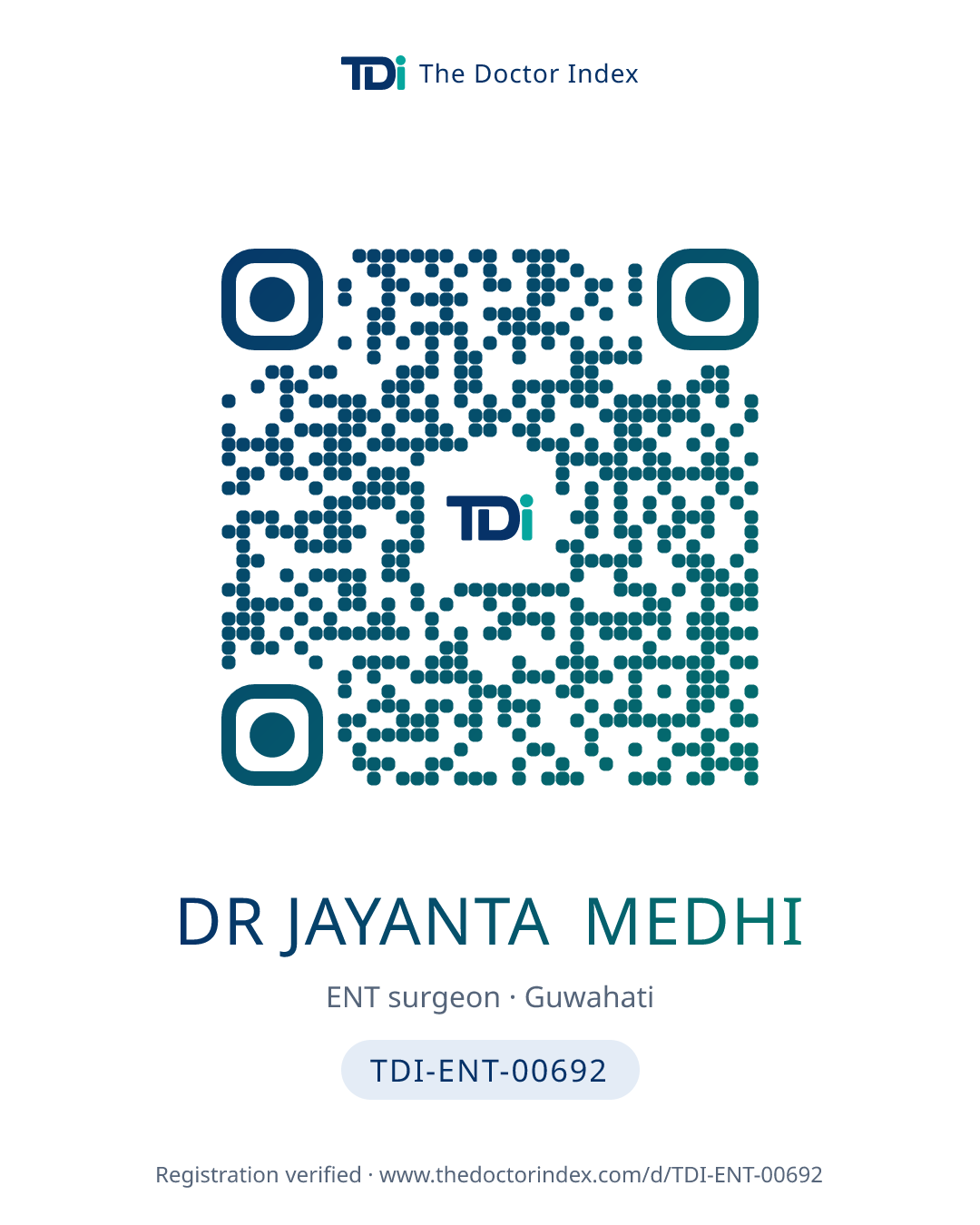 QR card for Dr Jayanta Medhi, TDI-ENT-00692