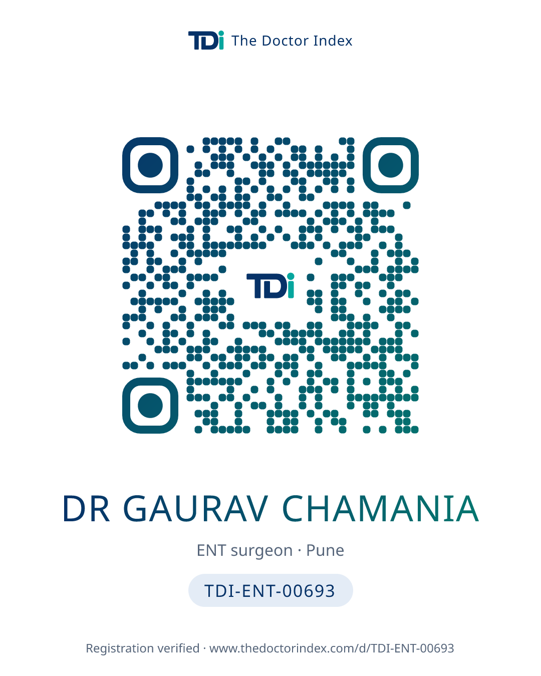 QR card for Dr Gaurav Chamania, TDI-ENT-00693