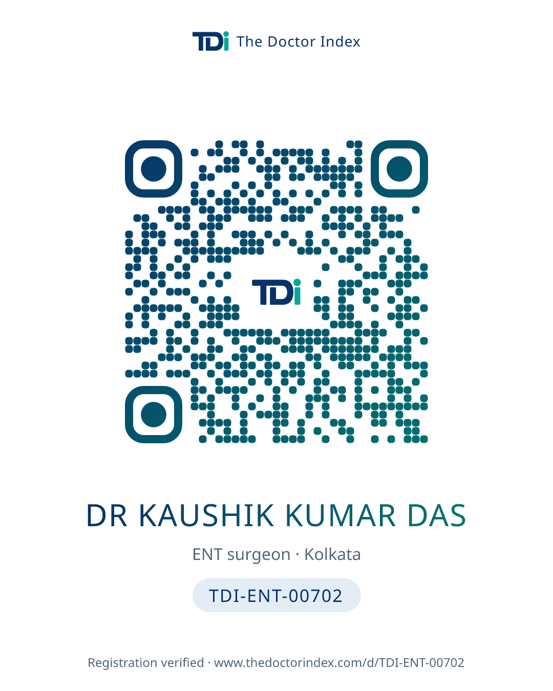 QR card for Dr Kaushik Kumar Das, TDI-ENT-00702