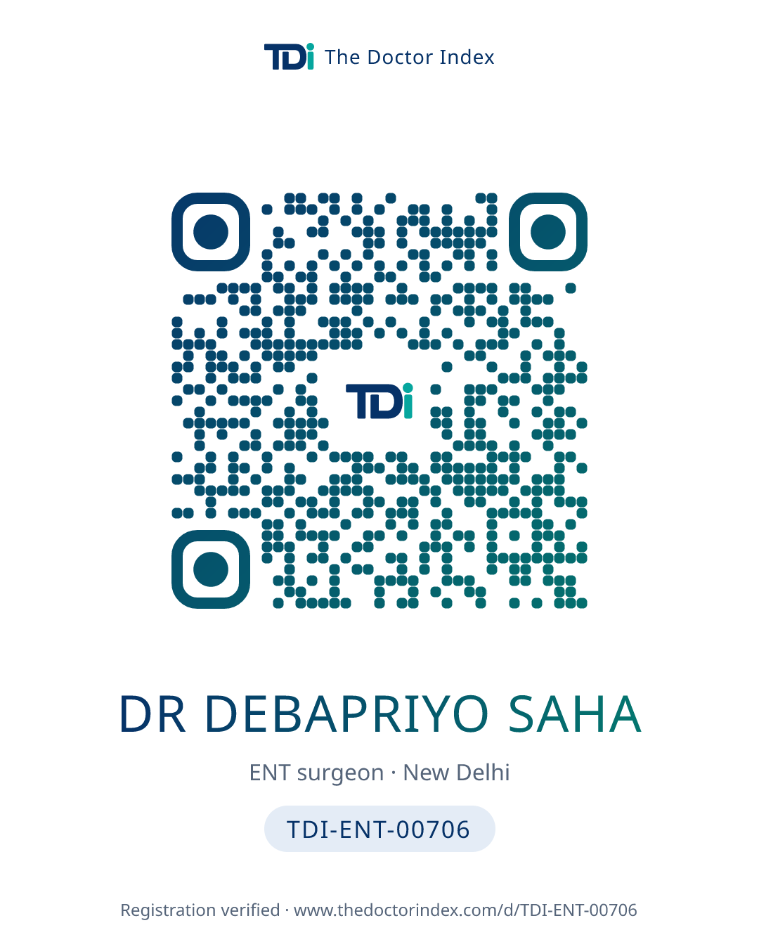 QR card for Dr Debapriyo Saha, TDI-ENT-00706