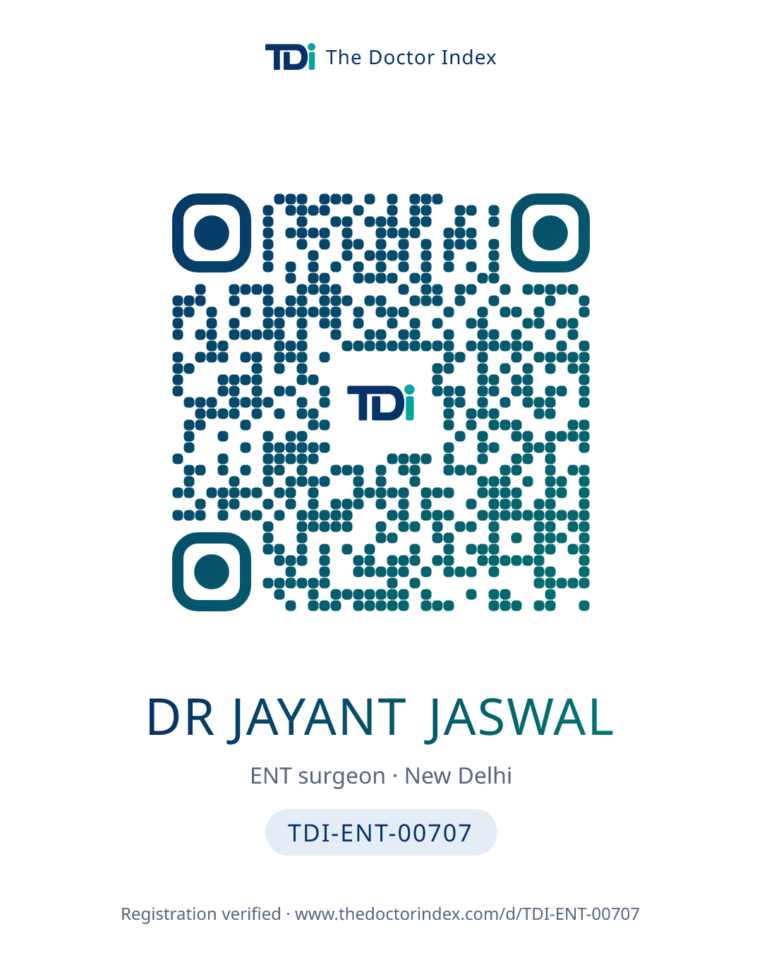 QR card for Dr Jayant Jaswal, TDI-ENT-00707