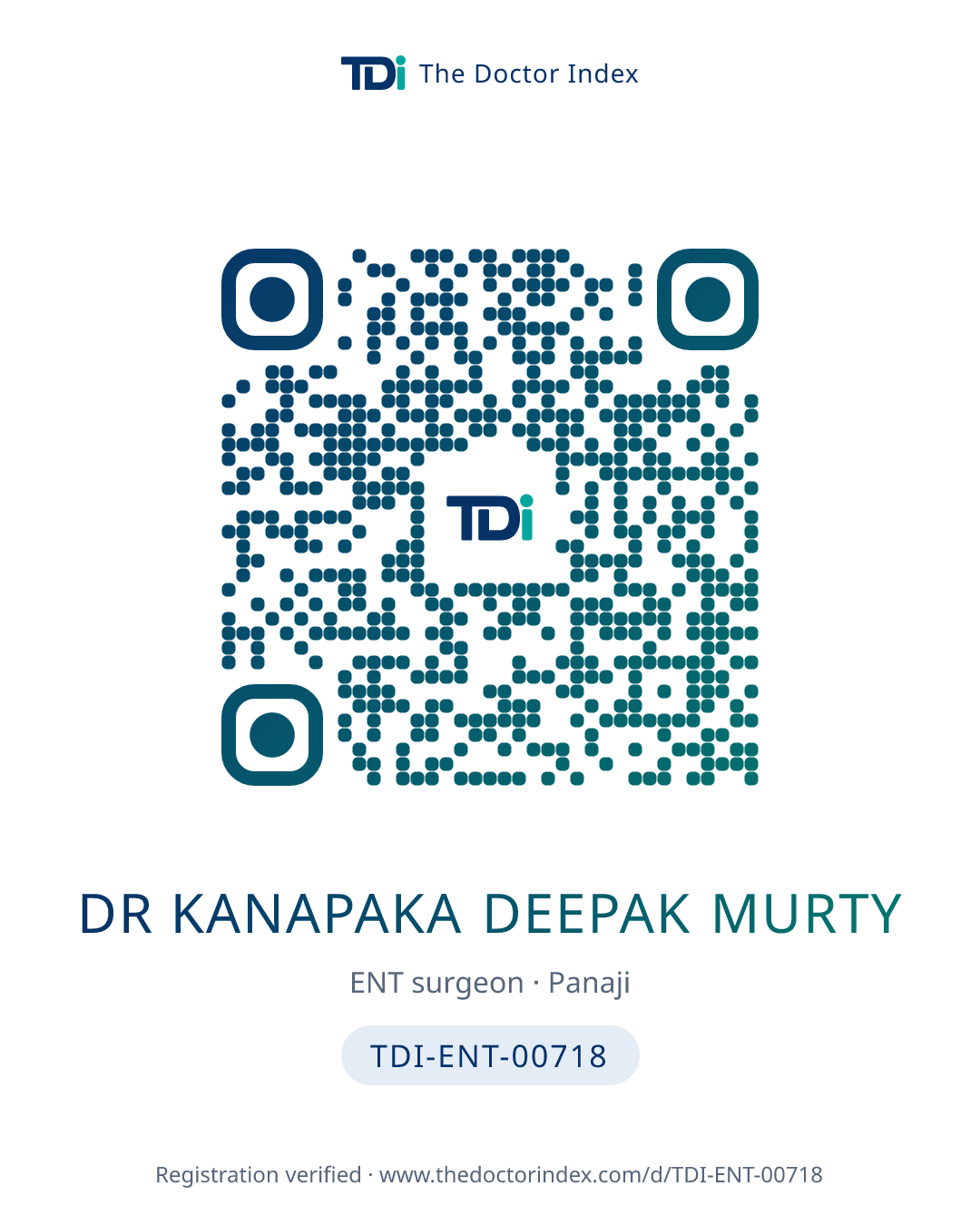 QR card for Dr Kanapaka Deepak Murty, TDI-ENT-00718