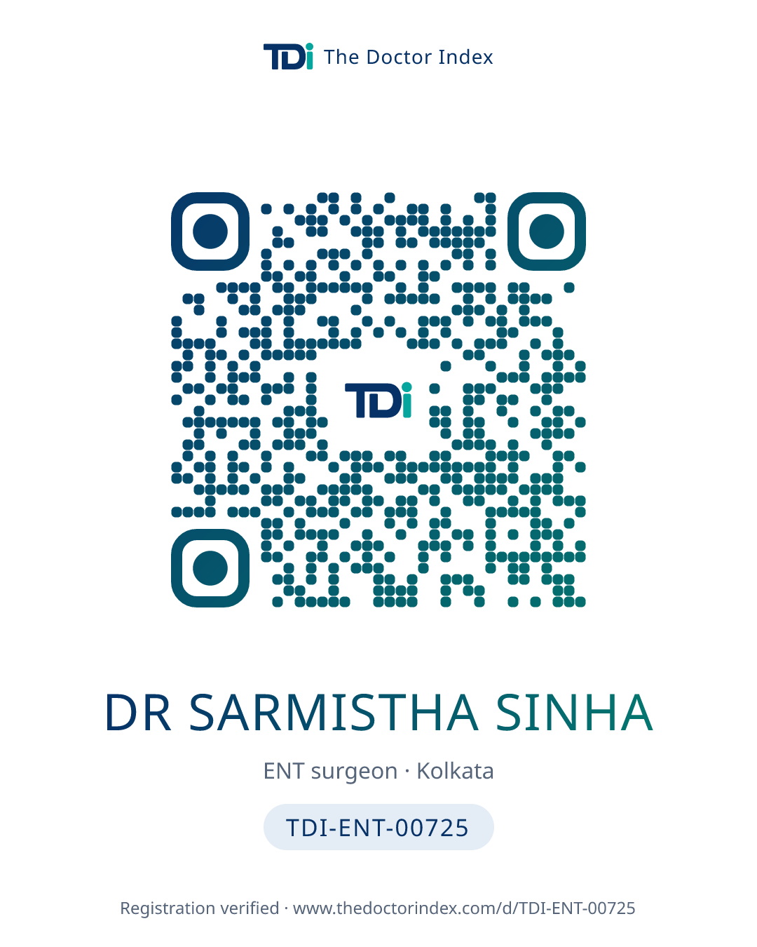 QR card for Dr Sarmistha Sinha, TDI-ENT-00725