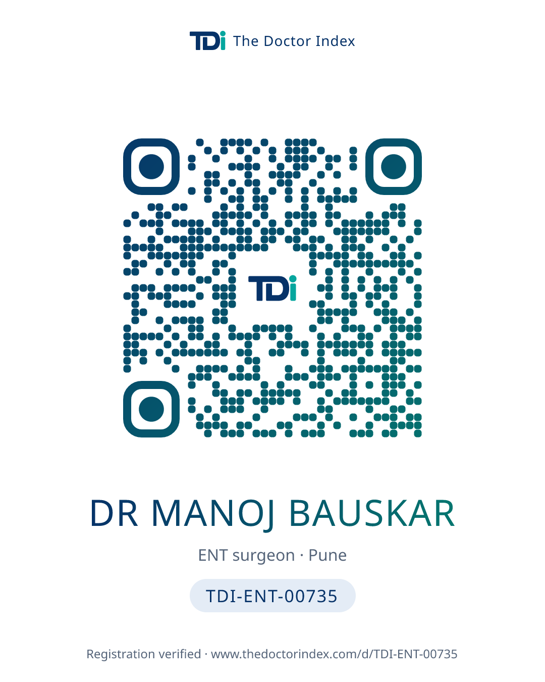 QR card for Dr Manoj Bauskar, TDI-ENT-00735