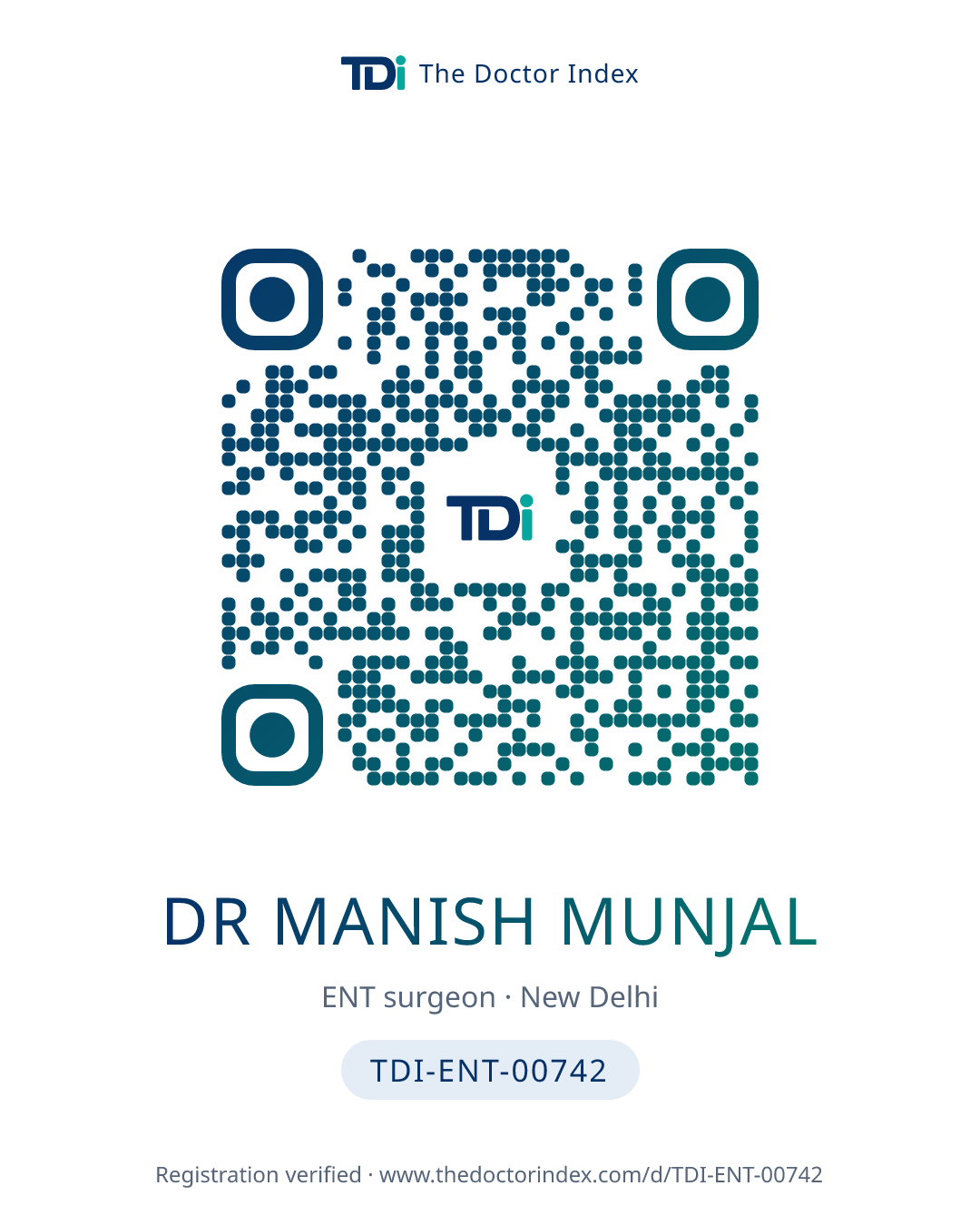 QR card for Dr Manish Munjal, TDI-ENT-00742