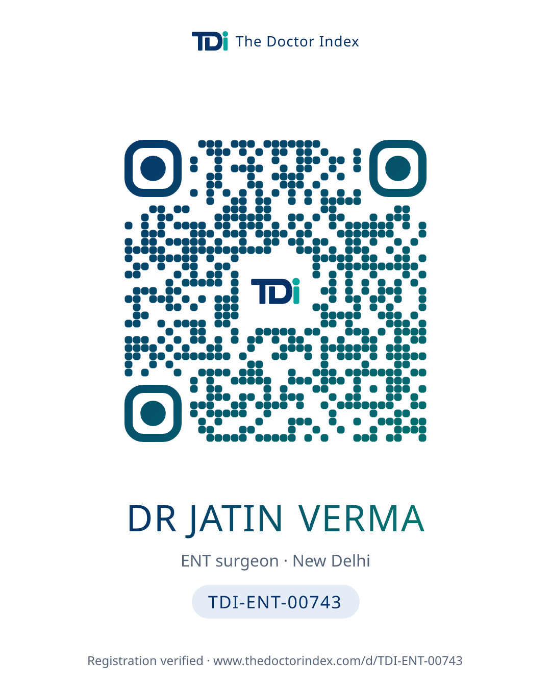 QR card for Dr Jatin Verma, TDI-ENT-00743